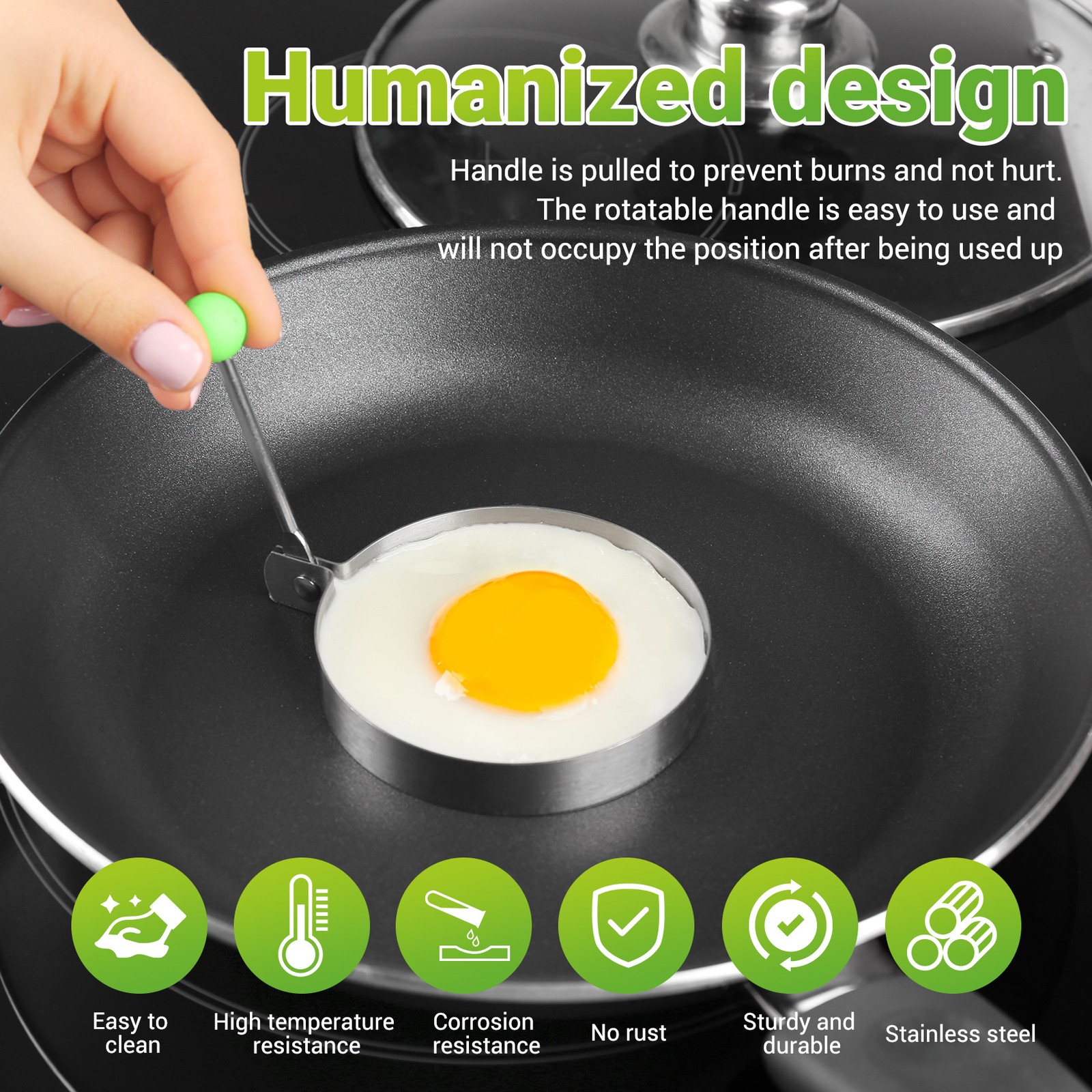 Fried Egg Molds, Pancake Mold Maker with Handle for Kids, Mold Non Stick4621