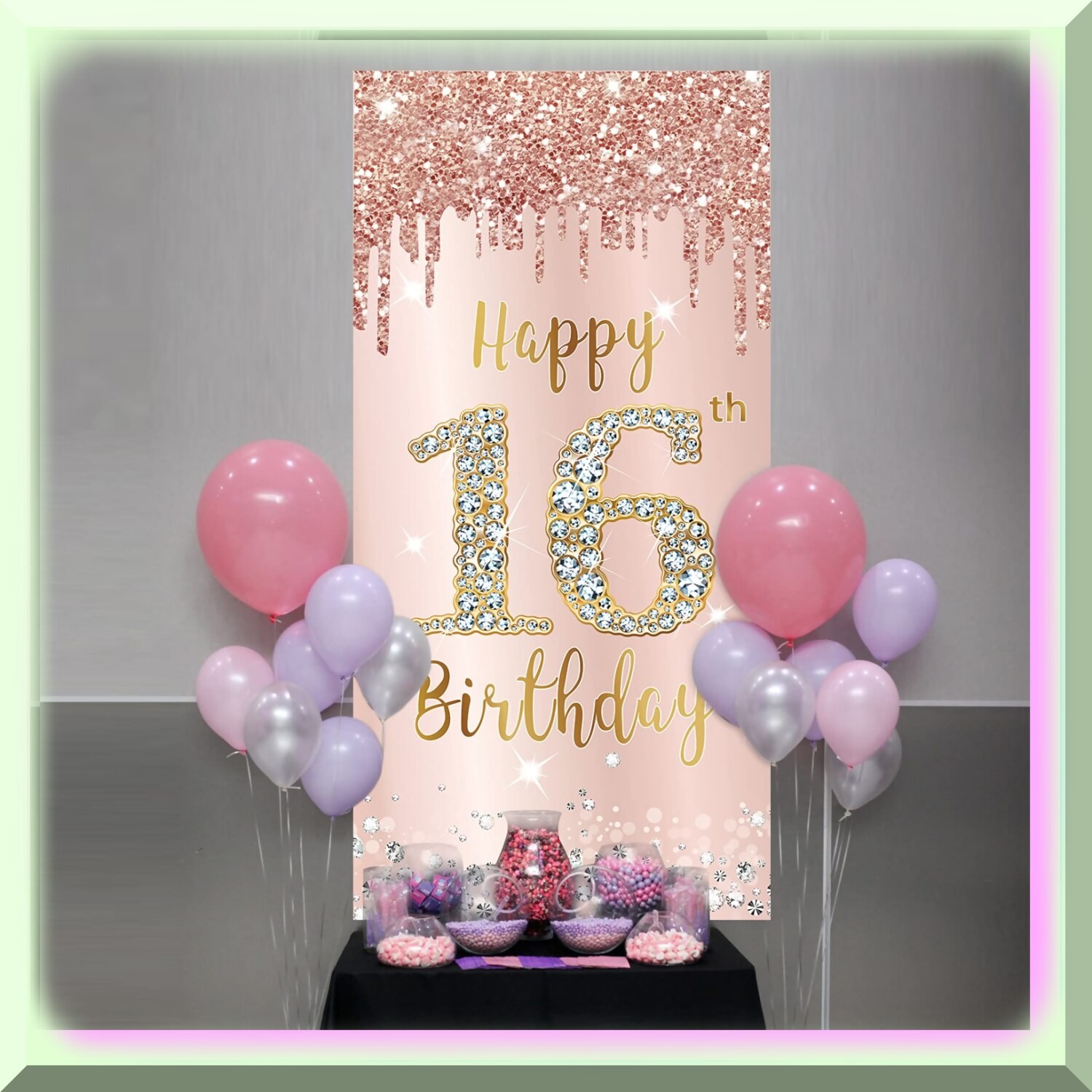 Pink Rose Gold 16th Birthday Door Decor