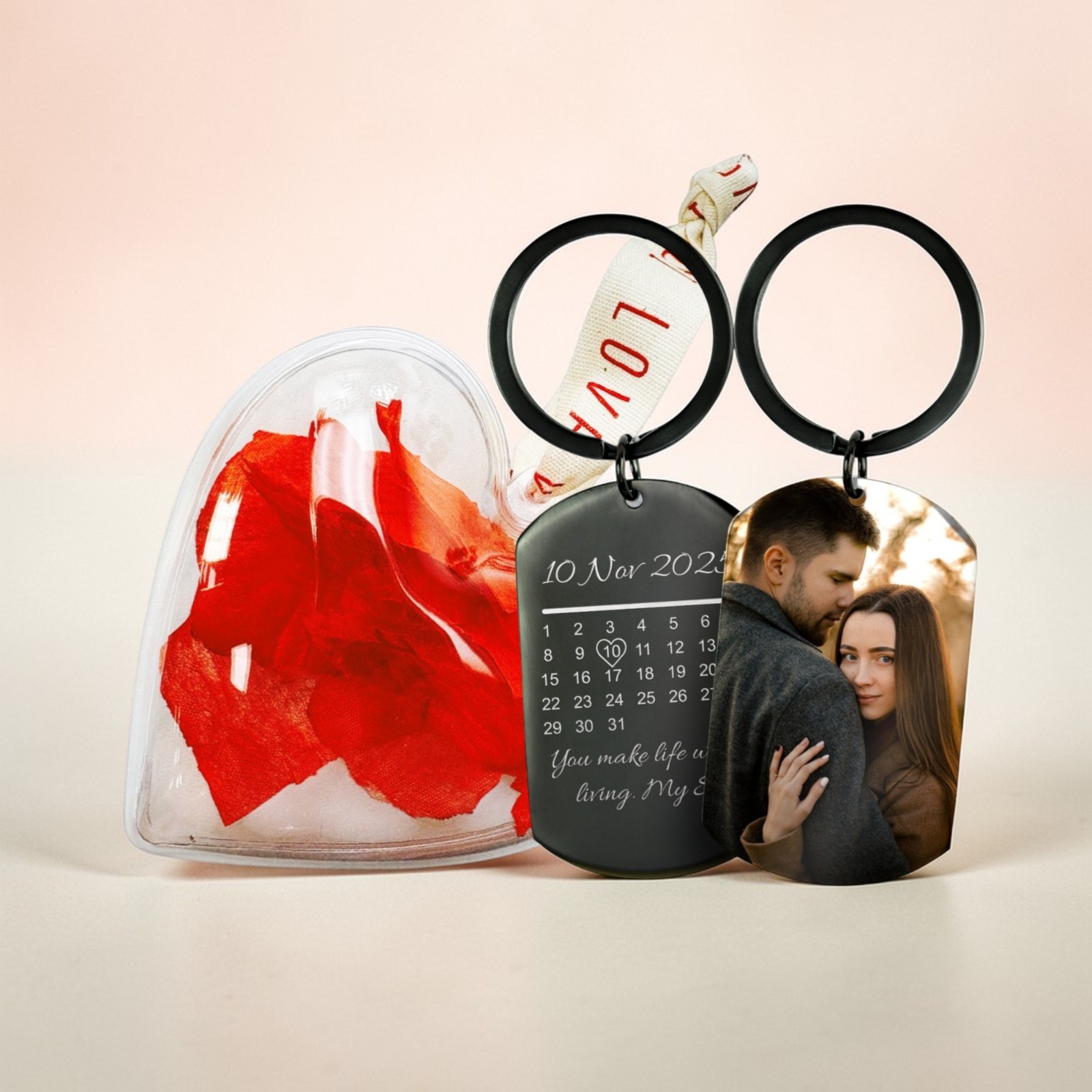 Personalised Photo & Date Keyring, Custom Calendar Keychain, Dad & Mom Gift