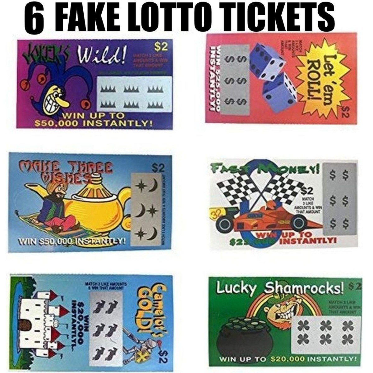 6 PHONY FAKE ALL WINNING SCRATCH OFF LOTTO LOTTERY TICKETS – Fun Gag Joke Prank