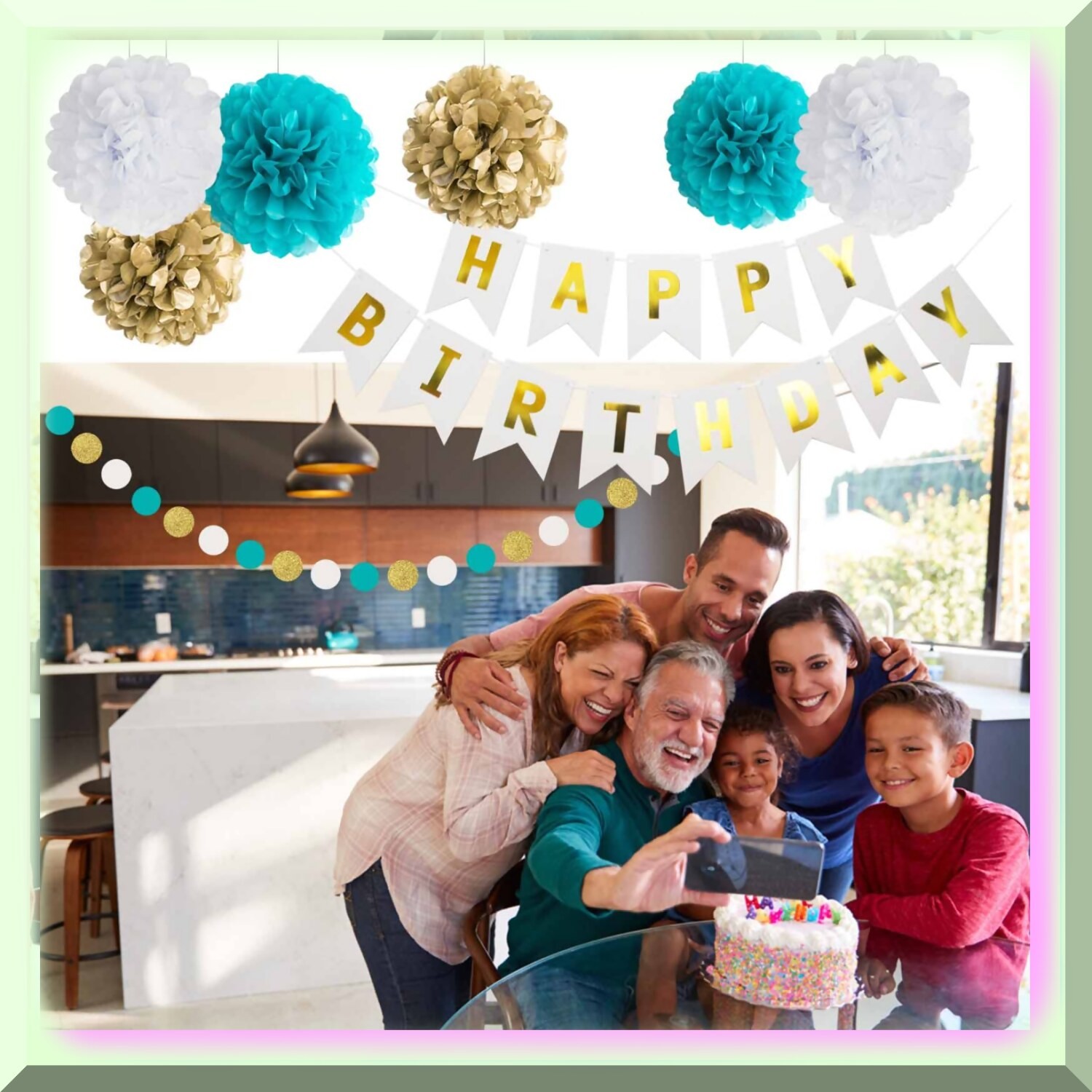 Teal Blue Gold Birthday Celebration Kit
