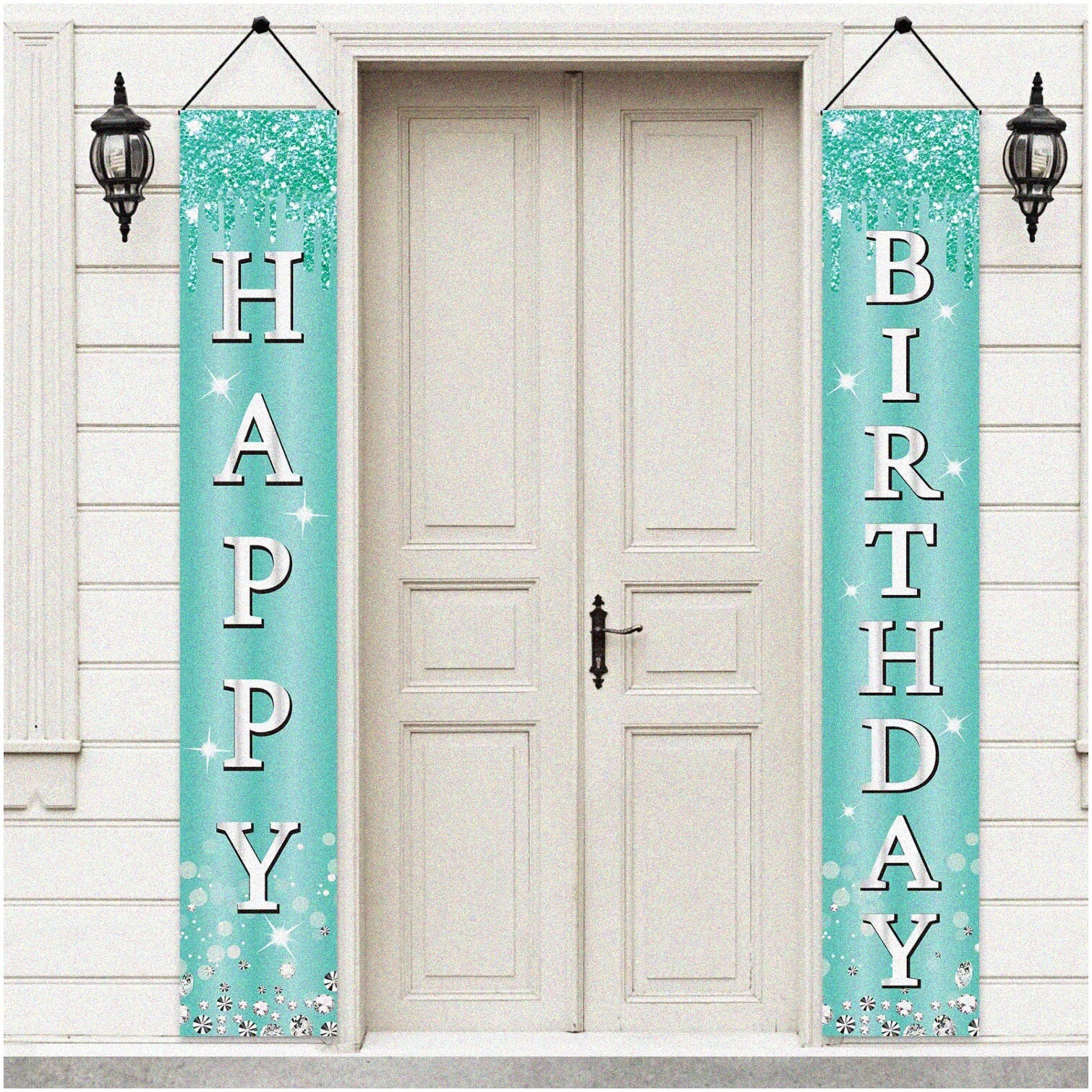 Teal Silver Birthday Door Banner Set for Girls Women