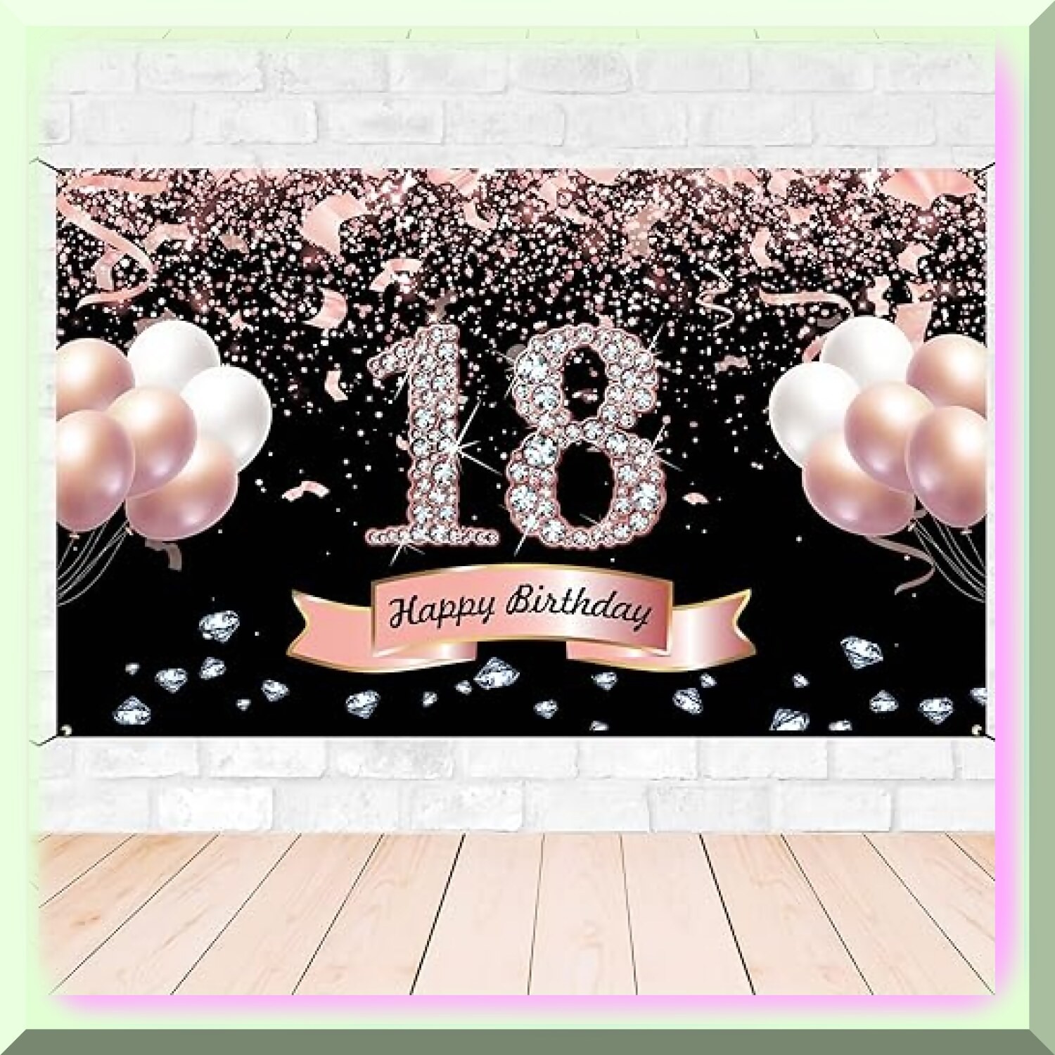 Rose Gold 18th Birthday Party Backdrop 6×3.6 ft