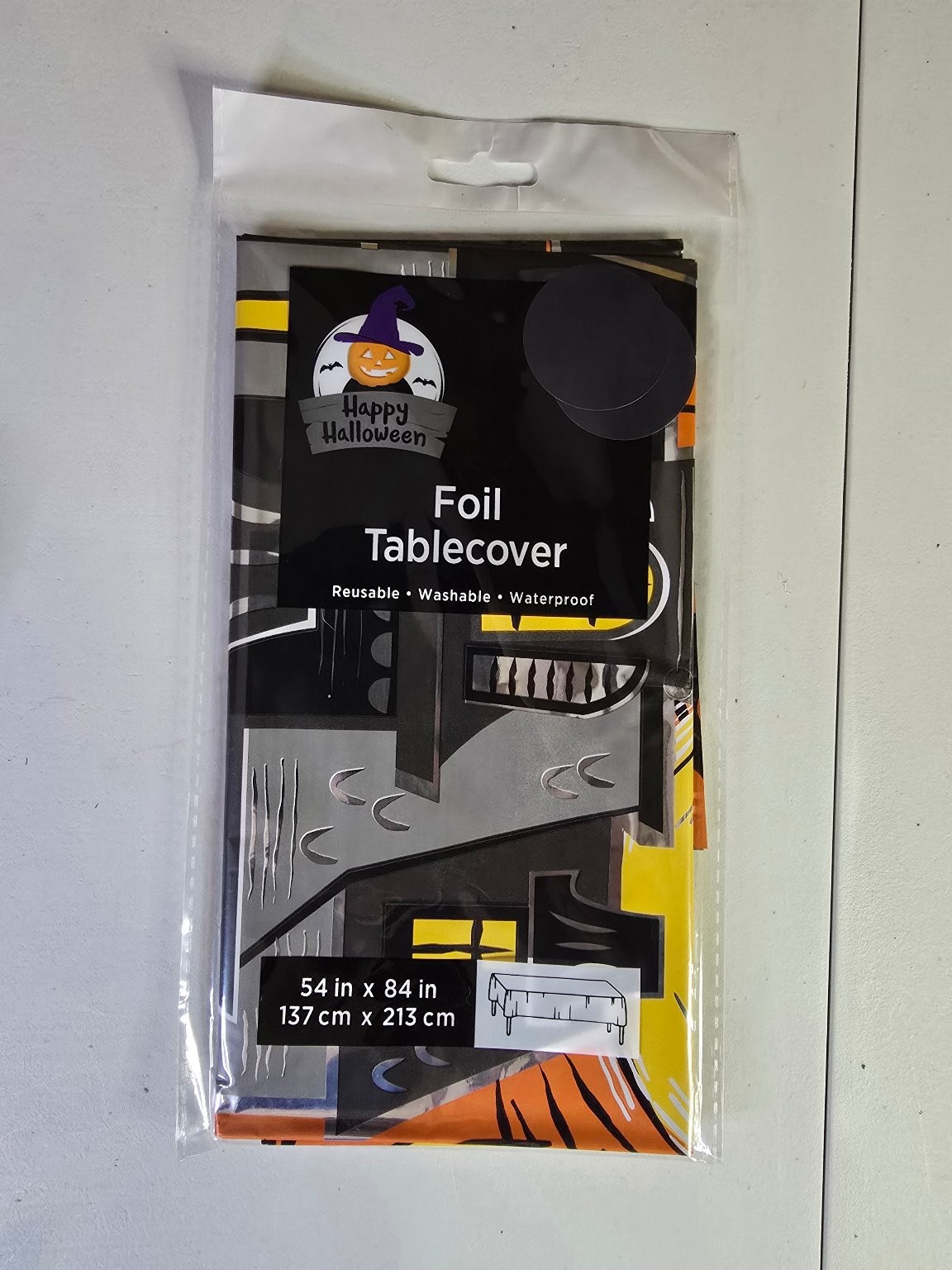 Happy Halloween Foil Tablecover 54×84 inch Reusable Waterproof Party Decor