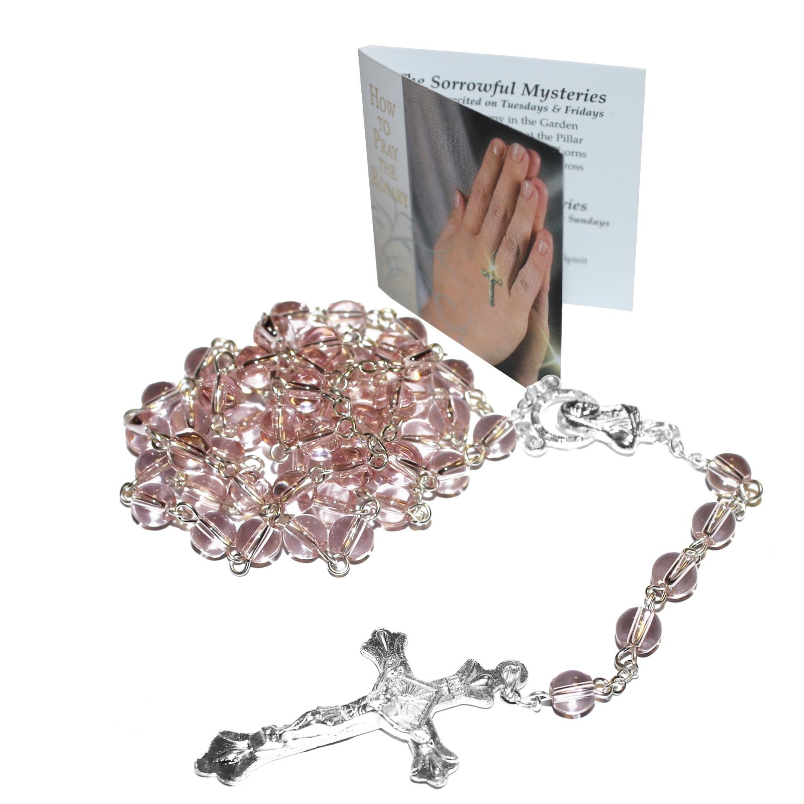 Communion Pink Rosary Beads and Card Boxed Gift Set