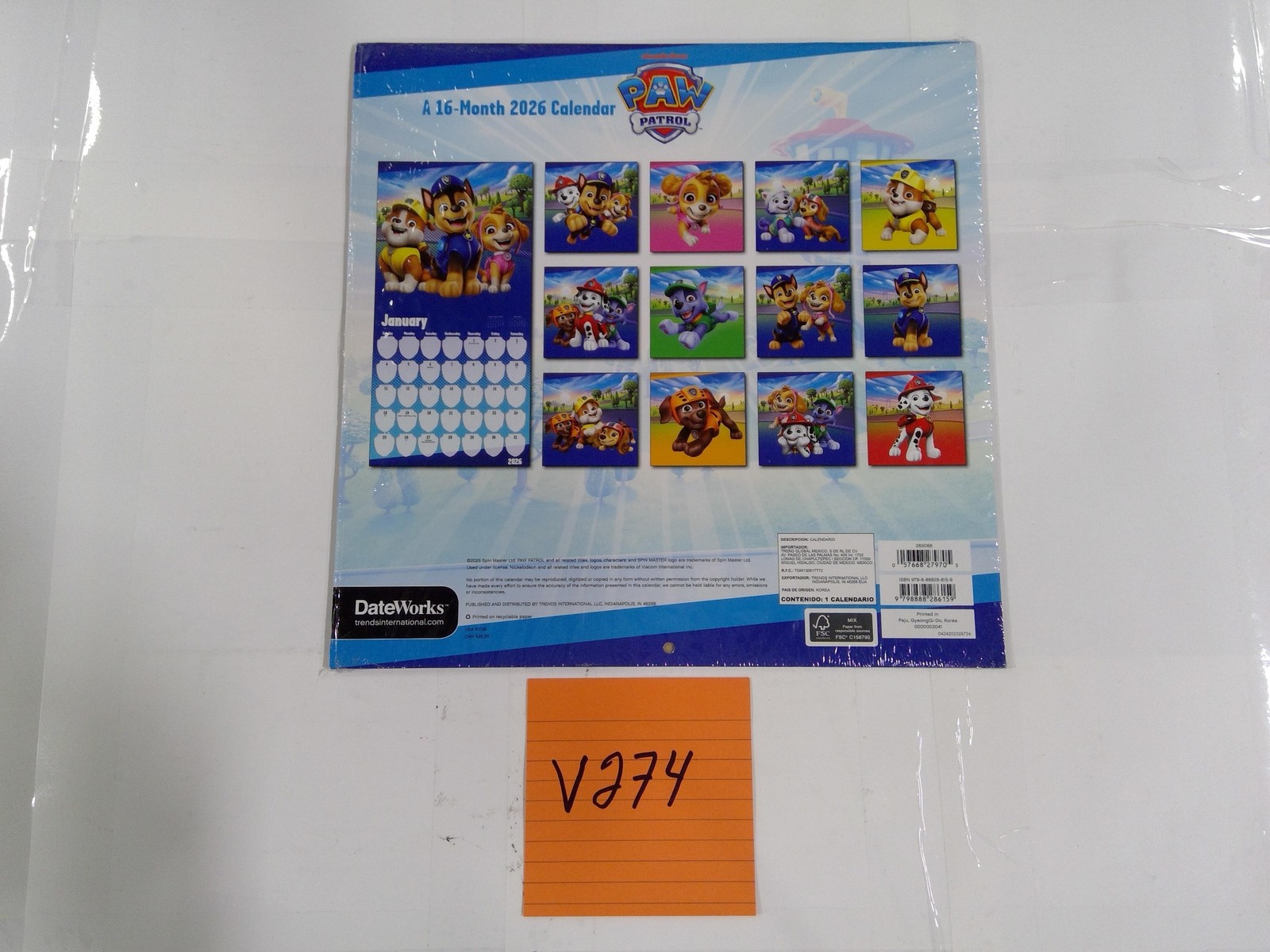 DateWorks Paw Patrol 16-Month 2026 Wall Calendar Blue Kids Cartoon New Gift