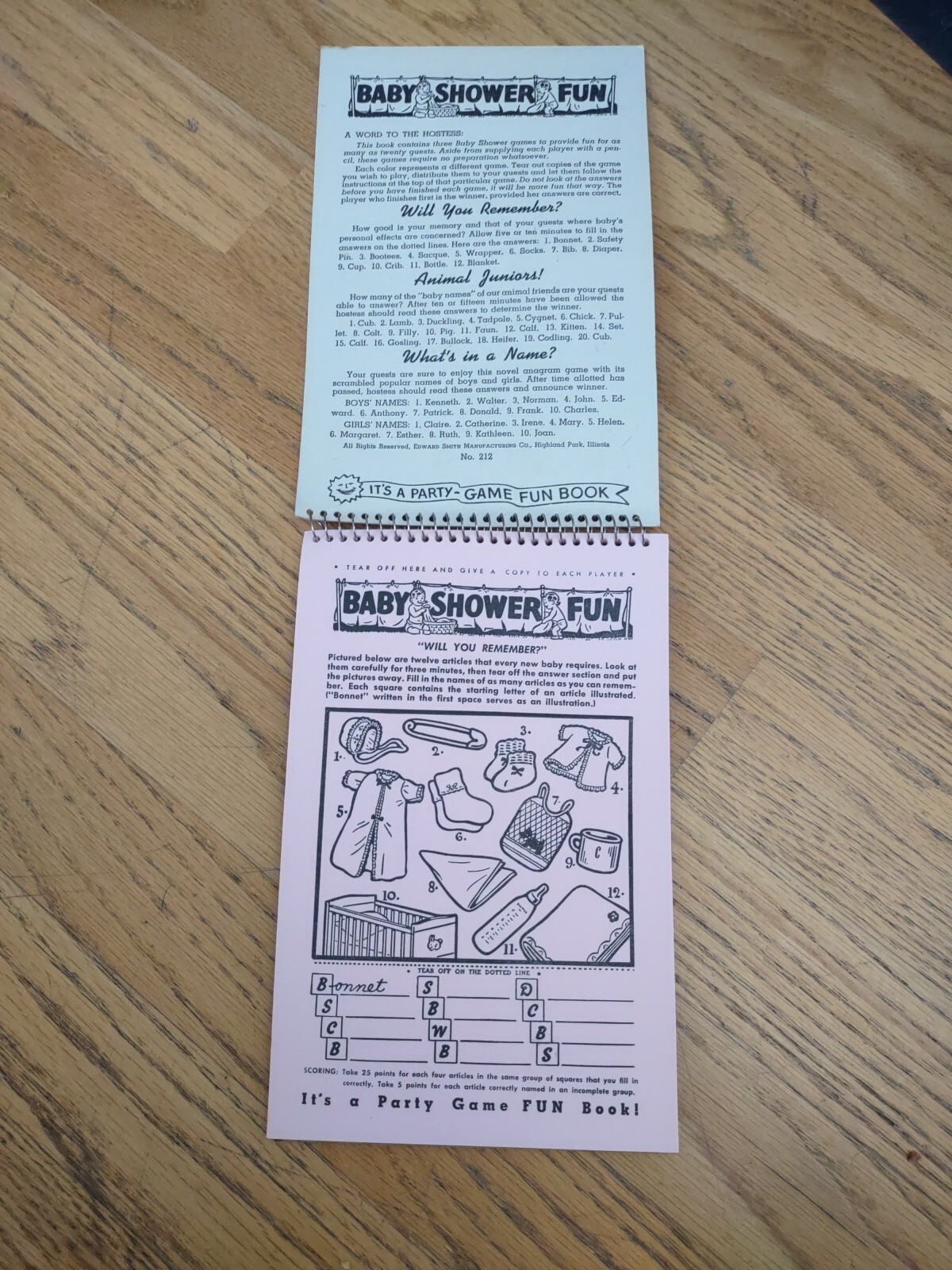 Vintage 1942 Baby Shower Fun Party Games Note Pads Three Games for 20 Guests