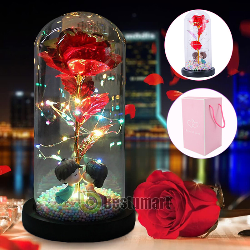 Crystal Eternal Galaxy Rose Flower LED Light Glass In Dome Gifts for Her Lovers