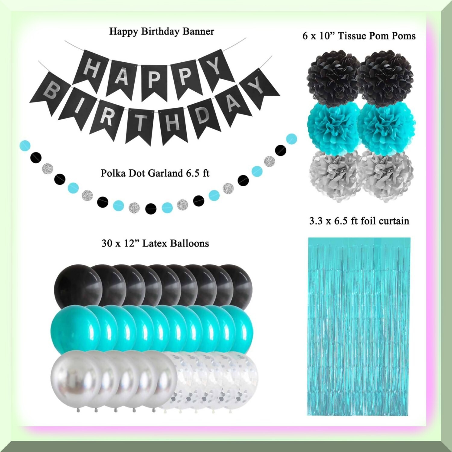 Turquoise Aqua Birthday Party Decoration Kit