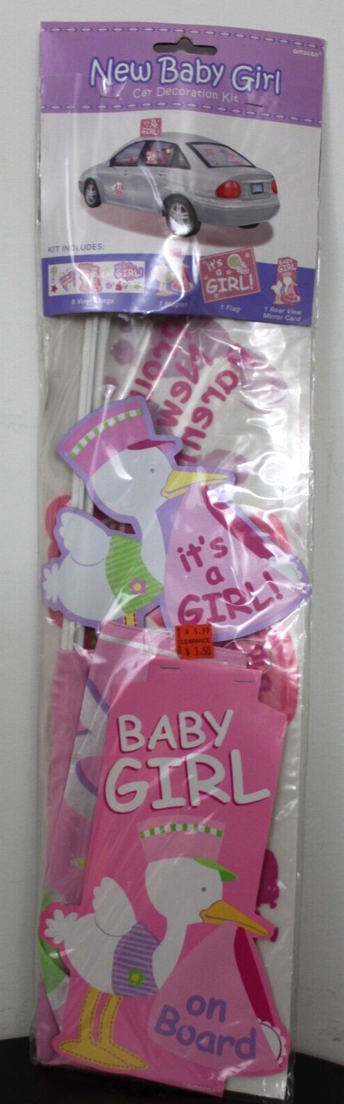 NEW BABY GIRL CAR DECORATION KIT Newborn Birth Party Celebration Auto Window