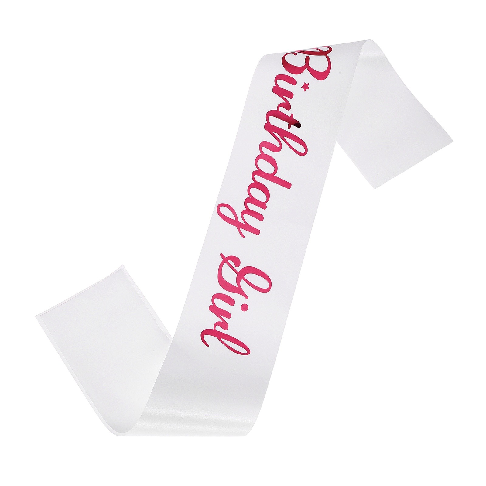 Birthday Girls Sash with Pin Red Sparkle Lettering for Birthday Party White