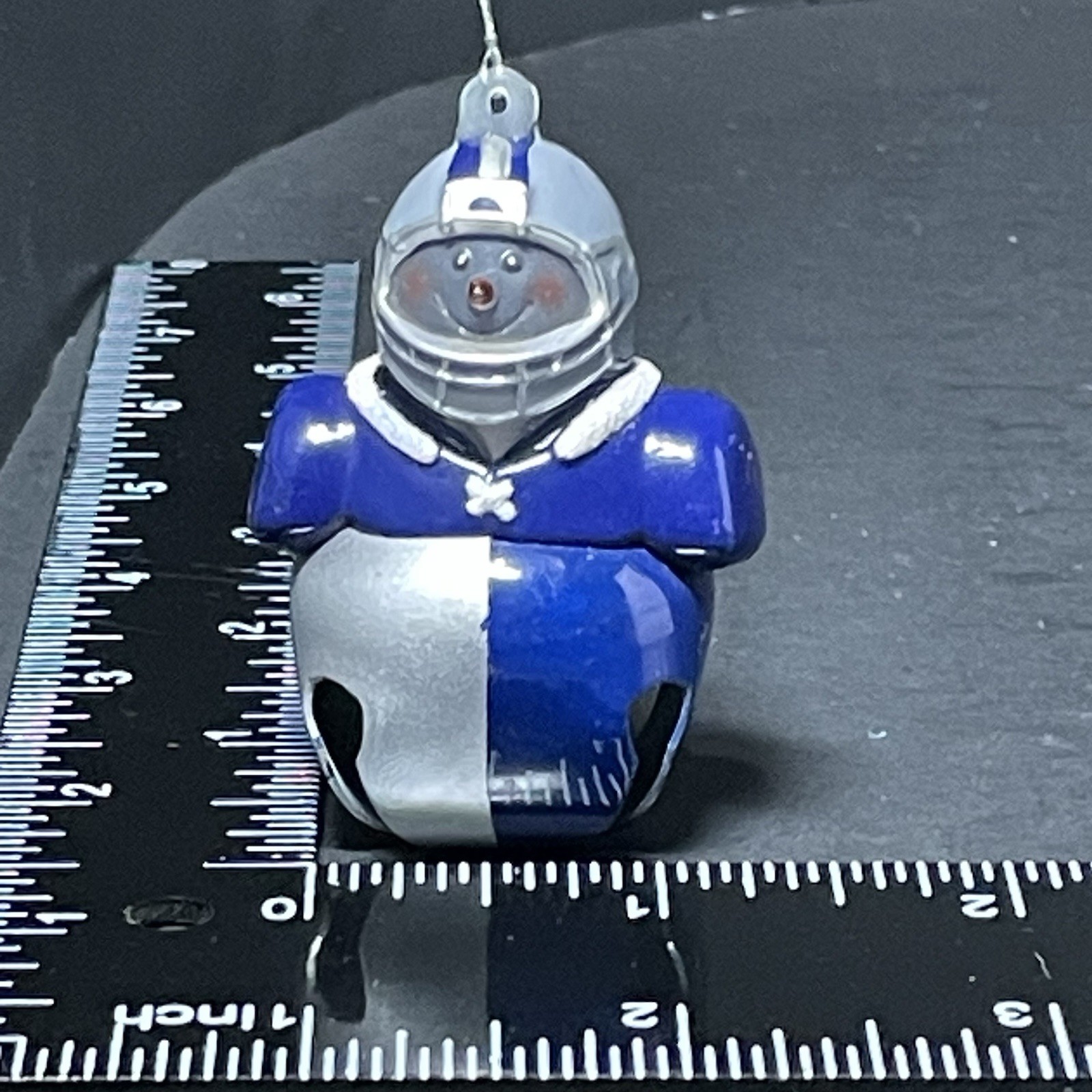 Vintage Jingle Buddies Football Player Bell Ornament Silver + Blue COWBOYS