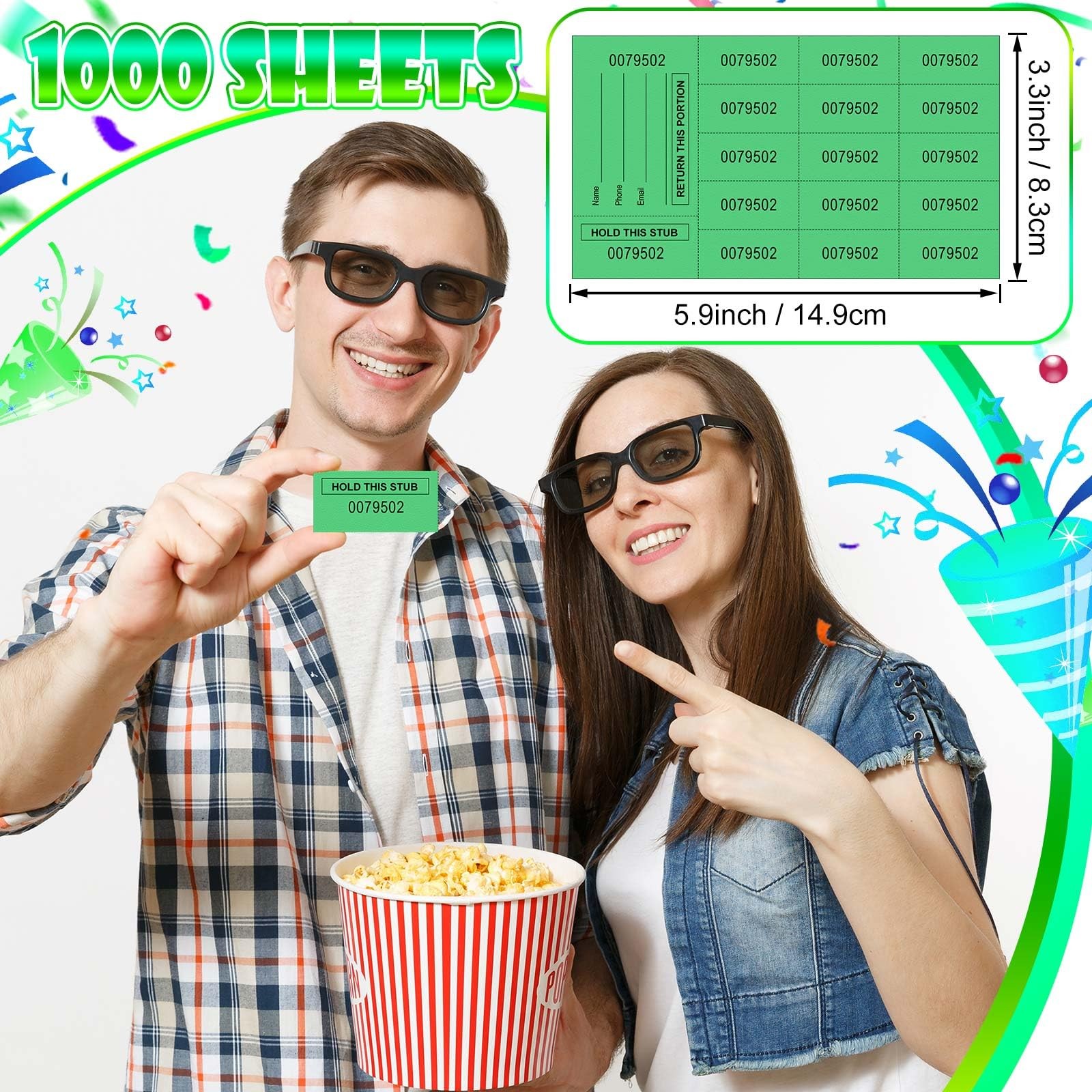 1000 Sheet 15 Bid Raffle Tickets Chinese Auction Fundraiser Tag Green Event