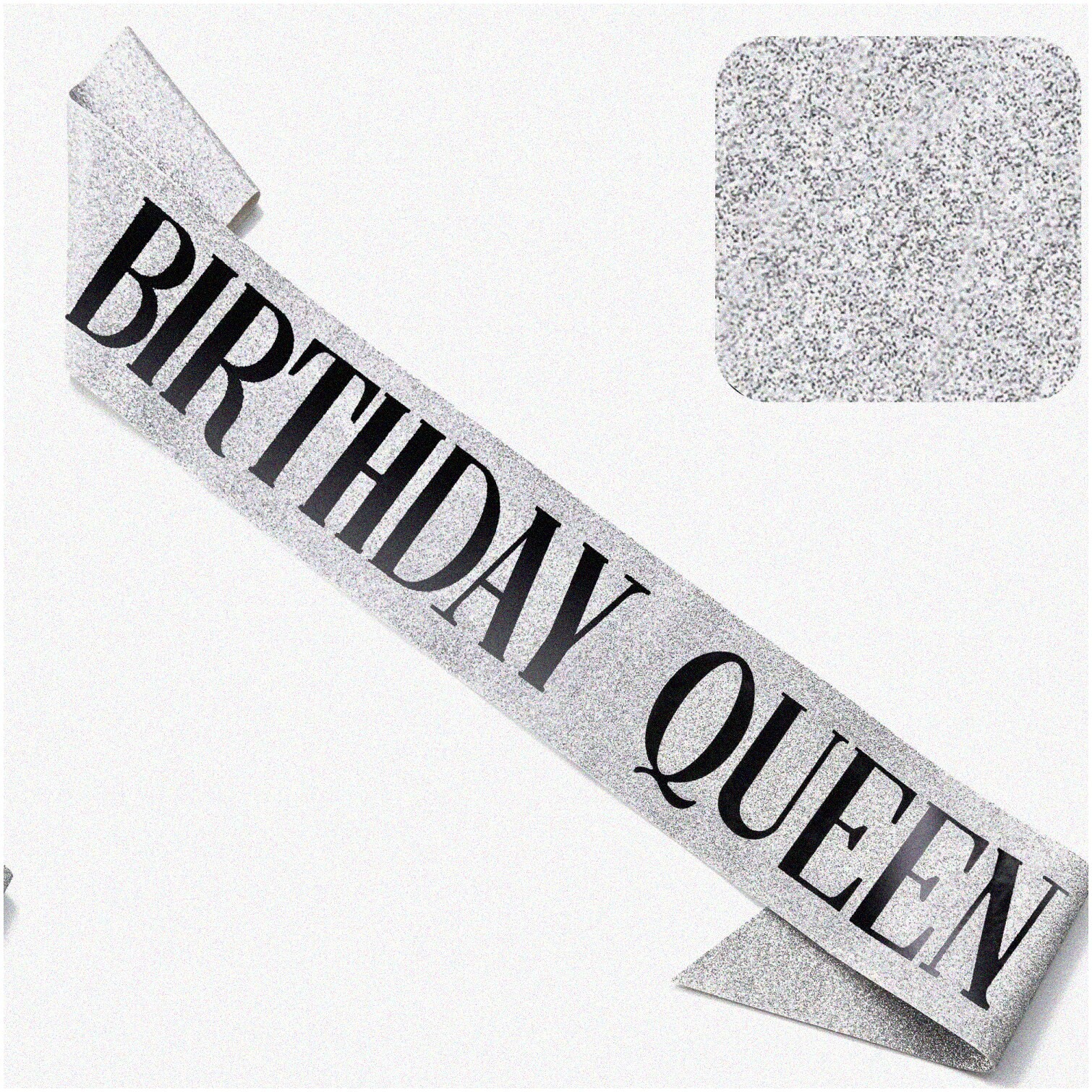 Glitter Black Silver Happy Birthday Sash
