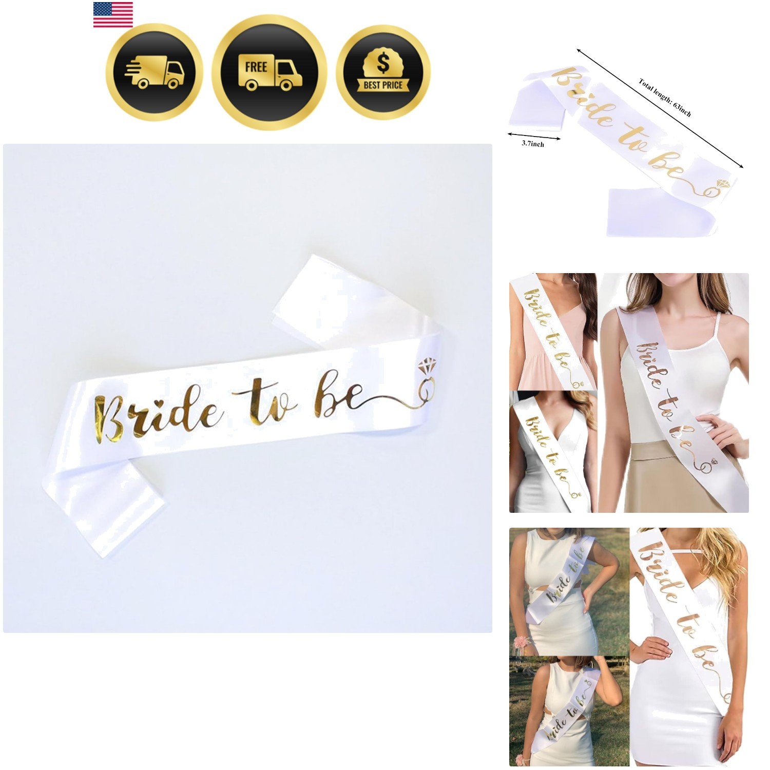Bride to Be Sash for Bridal Shower Bachelorette Party Wedding | soft white sa…