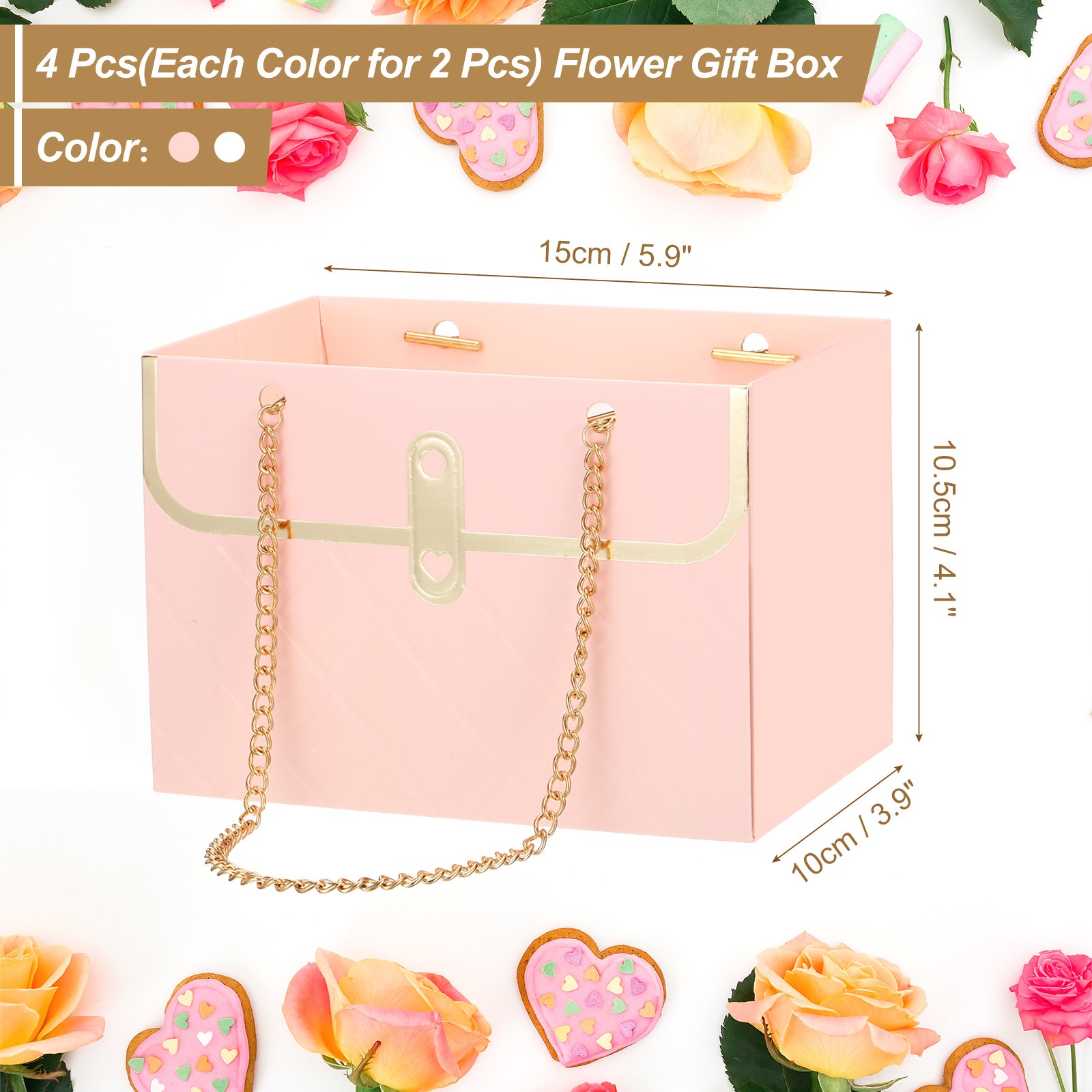 Paper Flower Gift Bags, 4 Pack Rectangle Florist Bouquet Bags Box