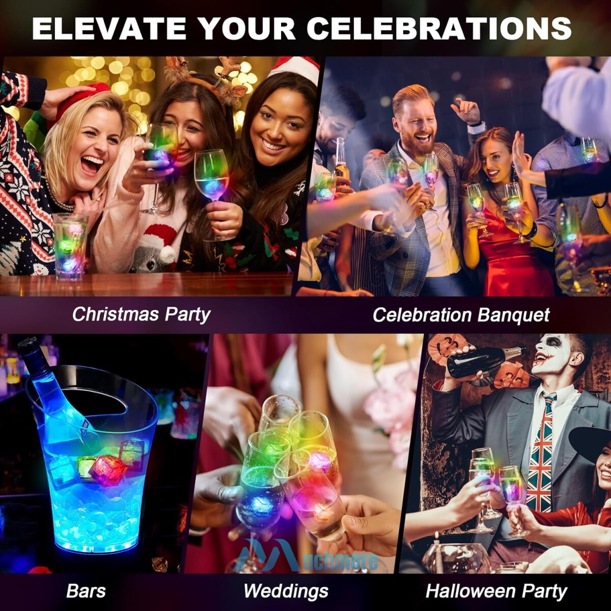 LOT Multicolor Glow Ice Cubes LED Light up for Cocktails Beverages Wedding Party