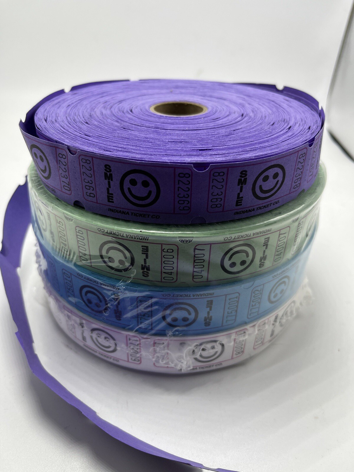 Single Smiles Event Party Carnival Flat Raffle Tickets Assorted Colors 4 Rolls
