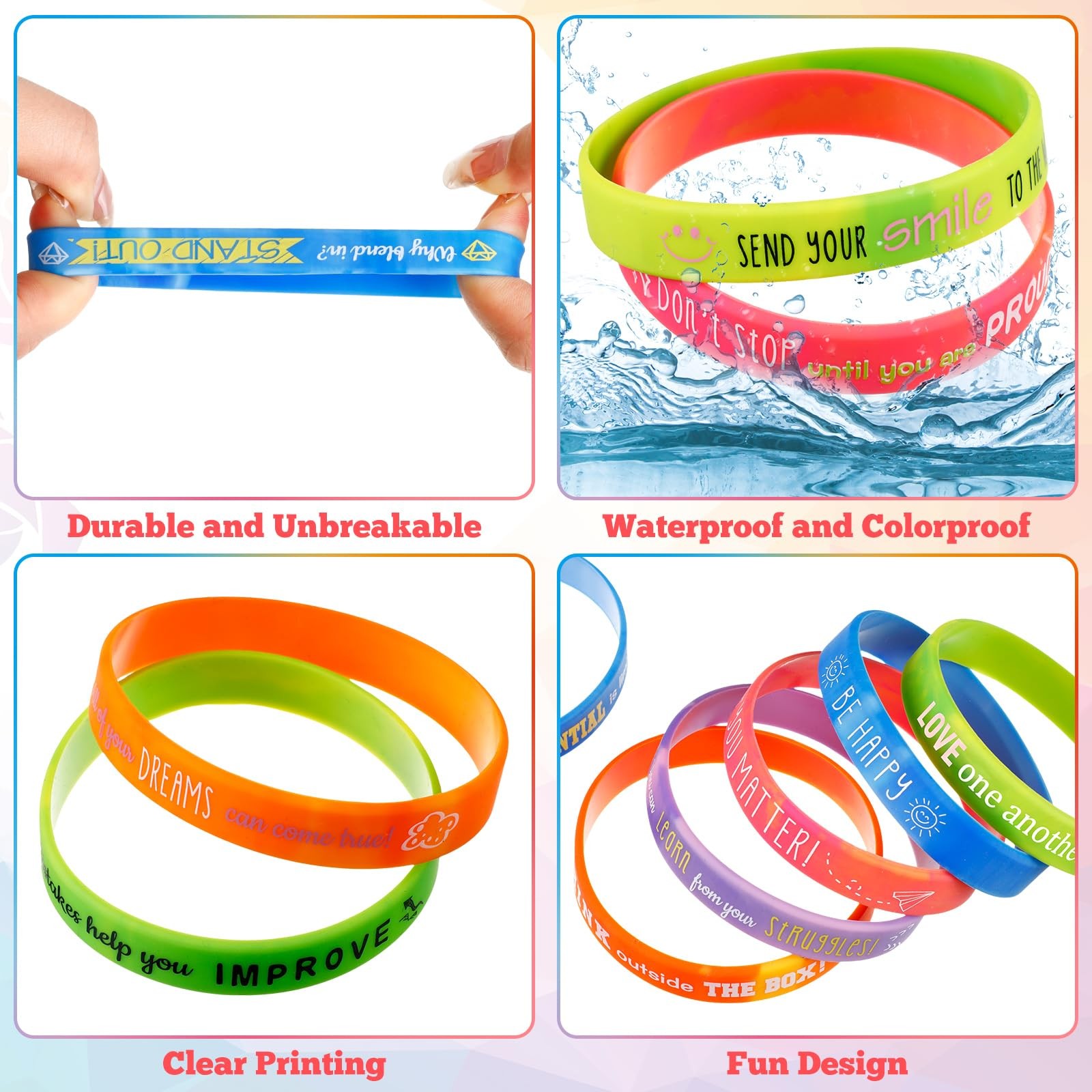 Bucherry 120 Pcs Motivational Silicone Wristbands Bulk Inspirational Rubber U…