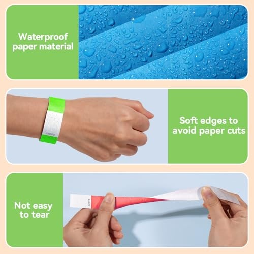 150PCS Paper Wristbands for Events Paper Wristbands Waterproof Green&blue&red