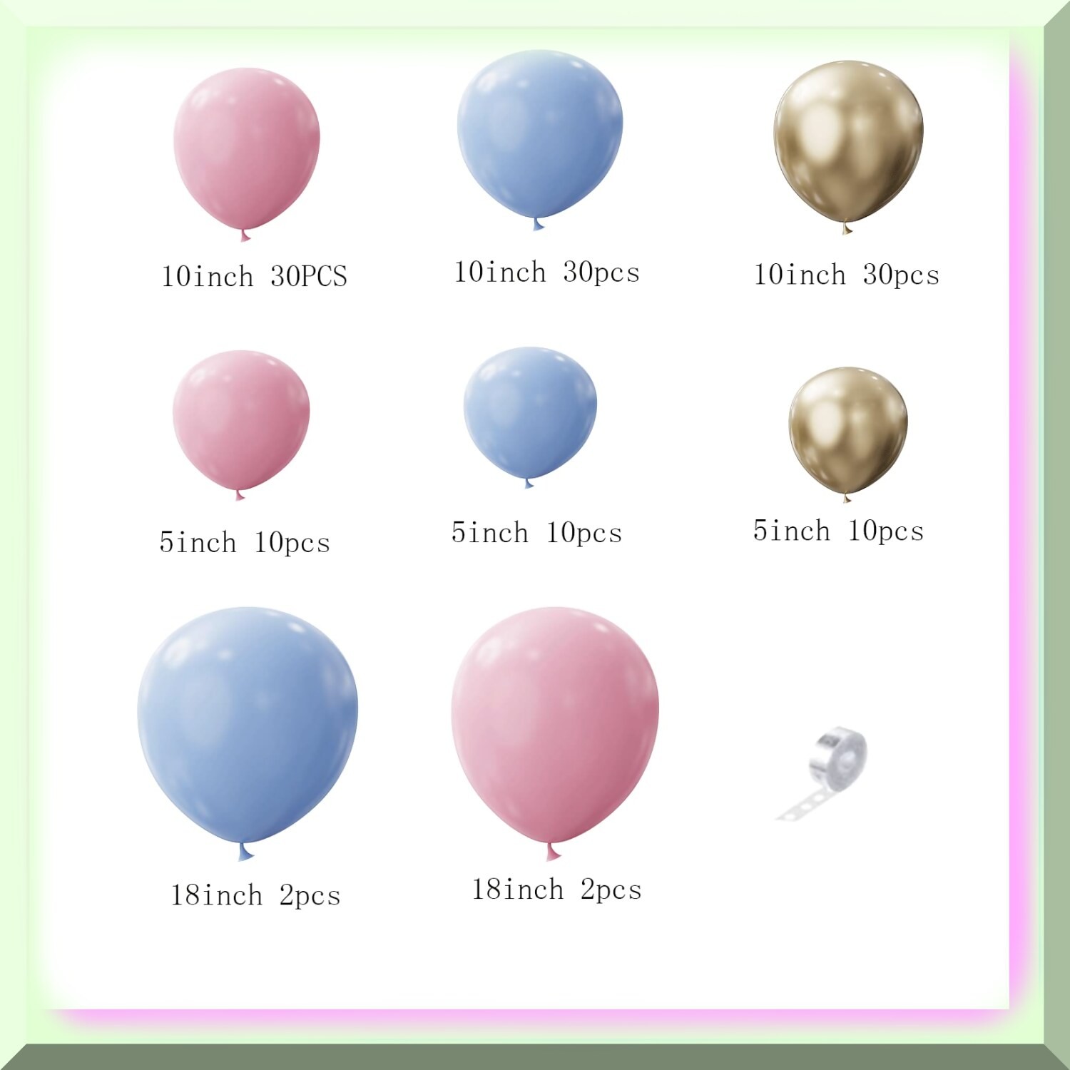 135-Piece Metallic Gender Balloon Garland Kit