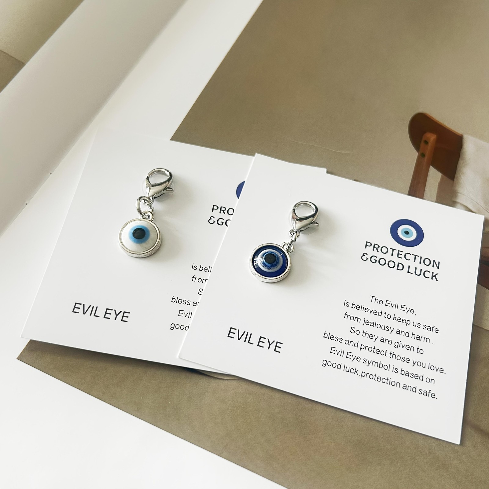 Handmade Evil Eye Keychain Couples Lucky Gift with Inspirational Card fr Him Her