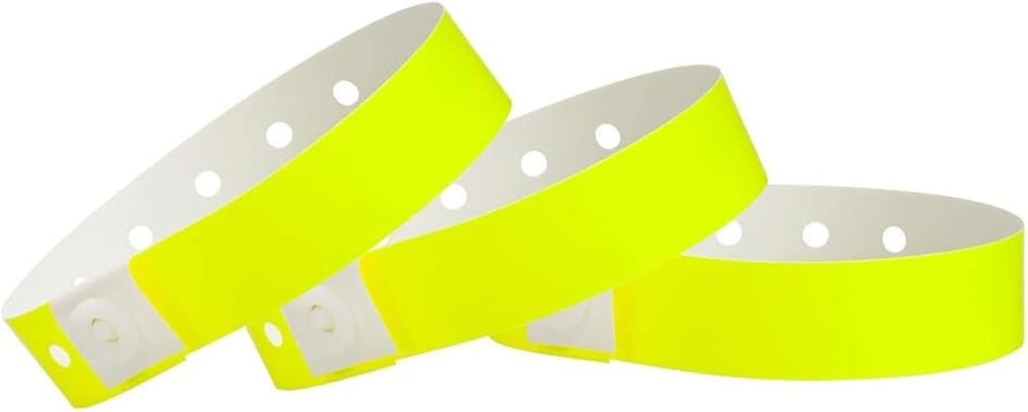 500 Count Neon Yellow Plastic Wristbands – Durable, Extended Wear for Events