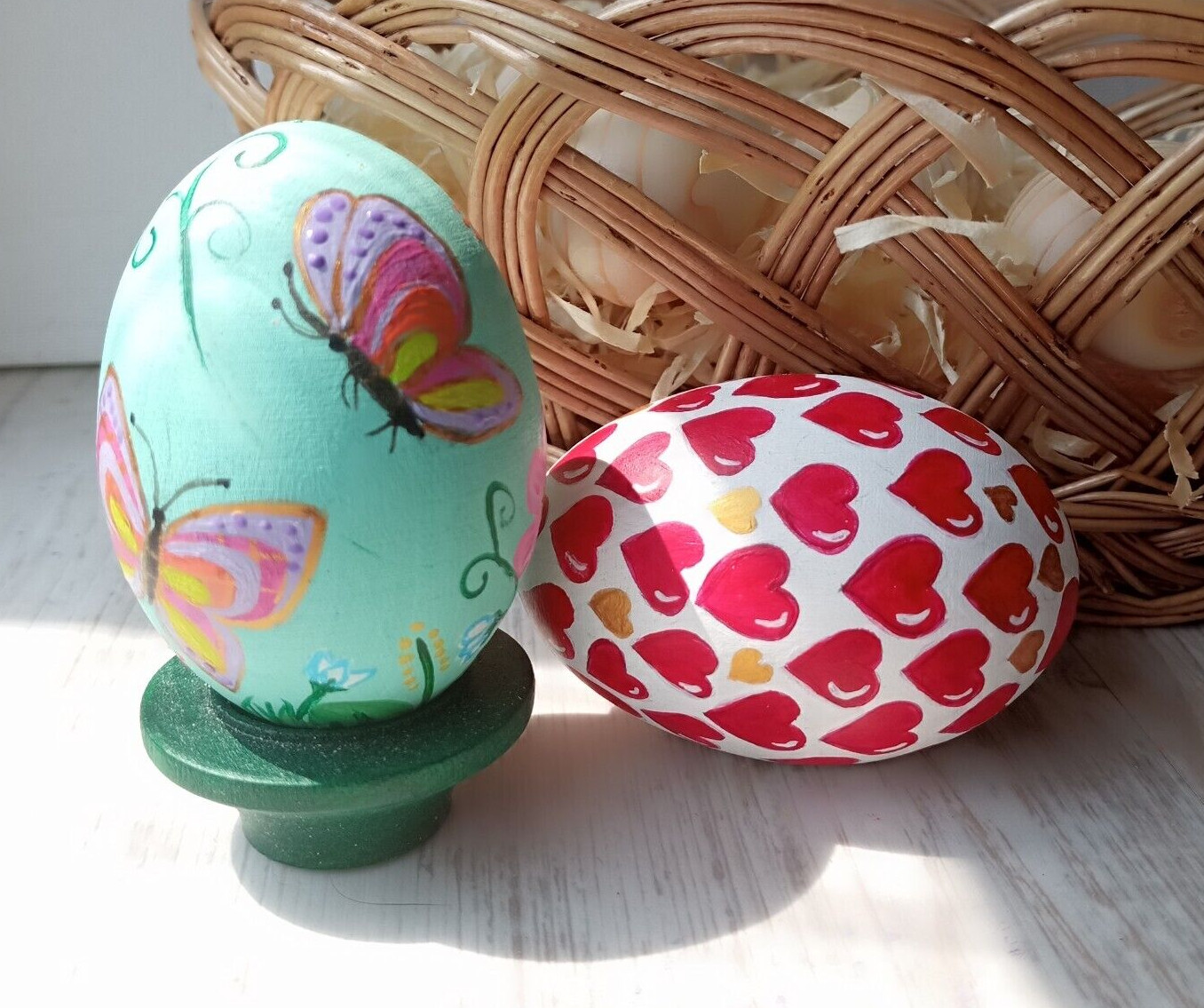 Easter Eggs in Gift Box,set of 2 Hand-Painted Wooden Eggs Easter Decorations