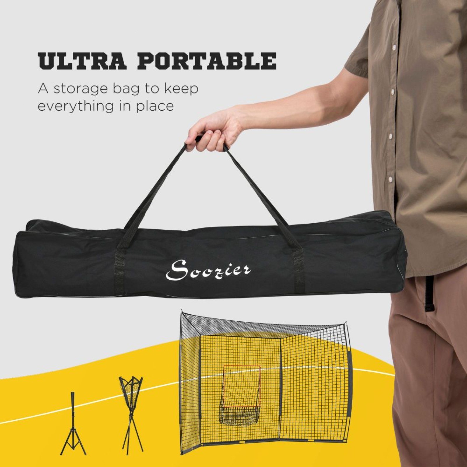 Soozier 17’x5.5′ Baseball Net Strike Zone Tee Caddy Carry Bag Portable