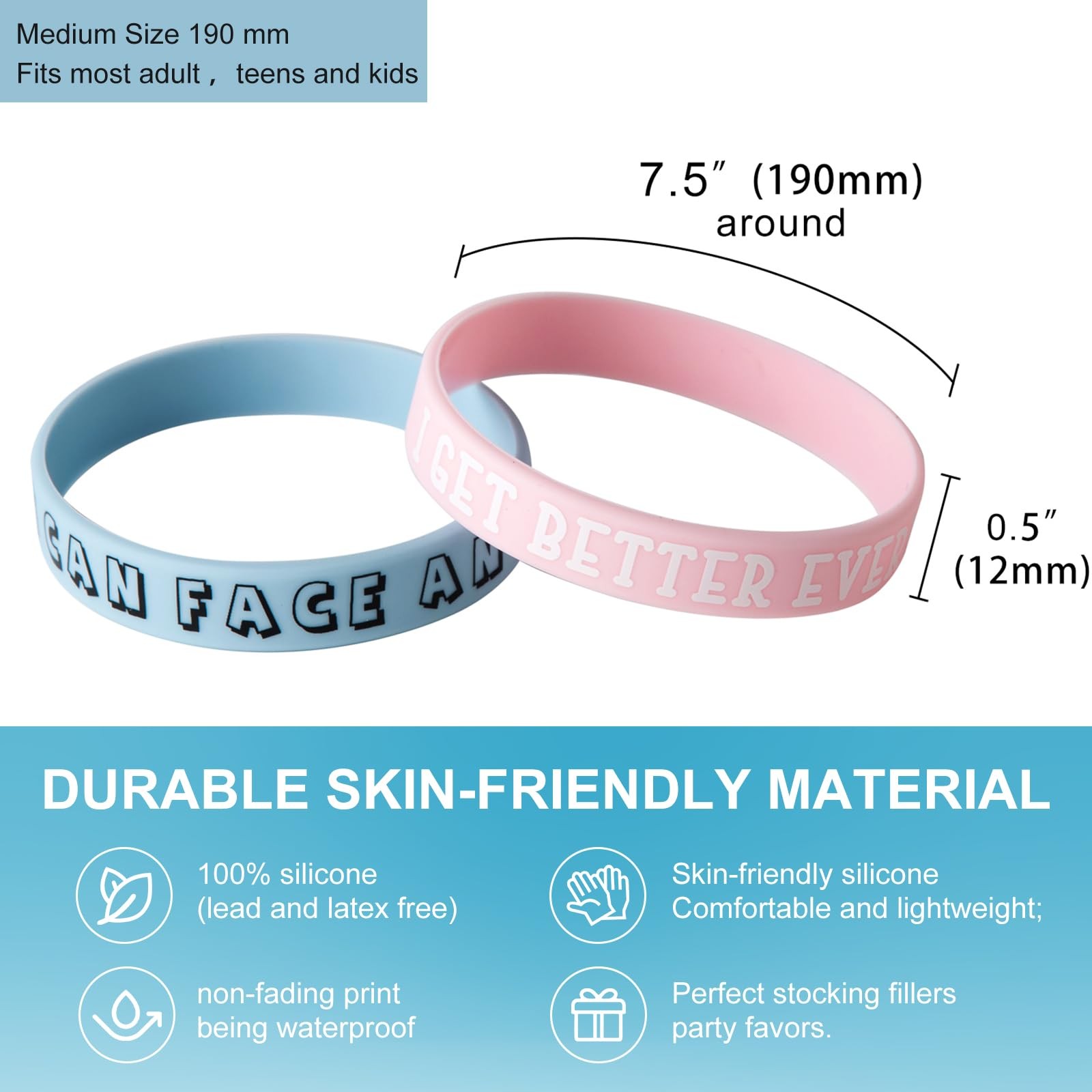100 Pieces Inspirational Quote Wristbands -Bulk Pack Colored Motivational Bra…