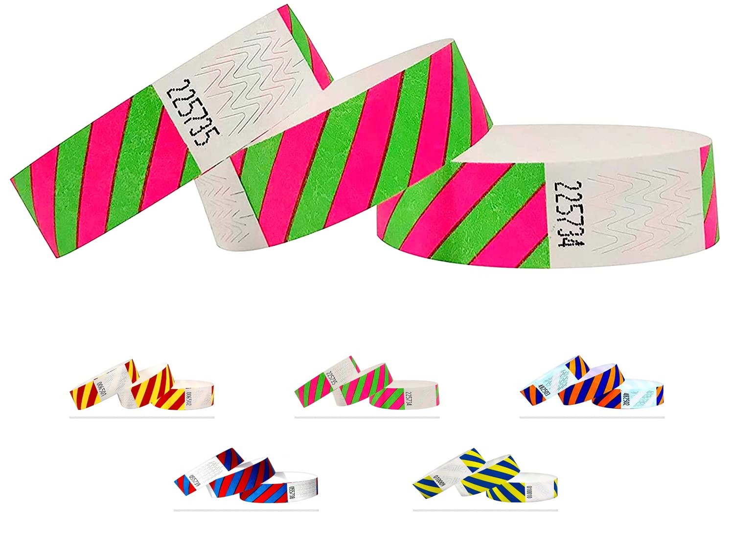 Wristbands – Striped – 500 Pack – 3/4″ Wristbands for Events … (Pink-Green, 5…