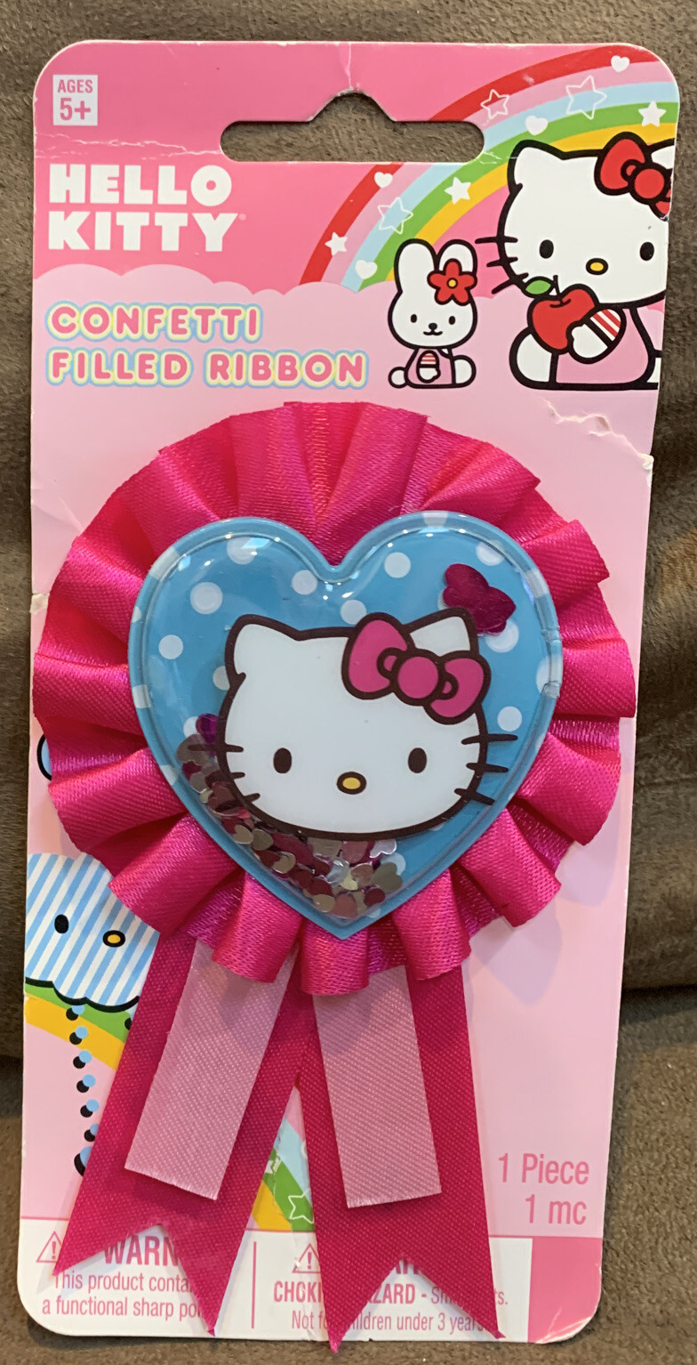 HELLO KITTY CONFETTI HEART FILLED RIBBON PINK 5” SUPER CUTE!!