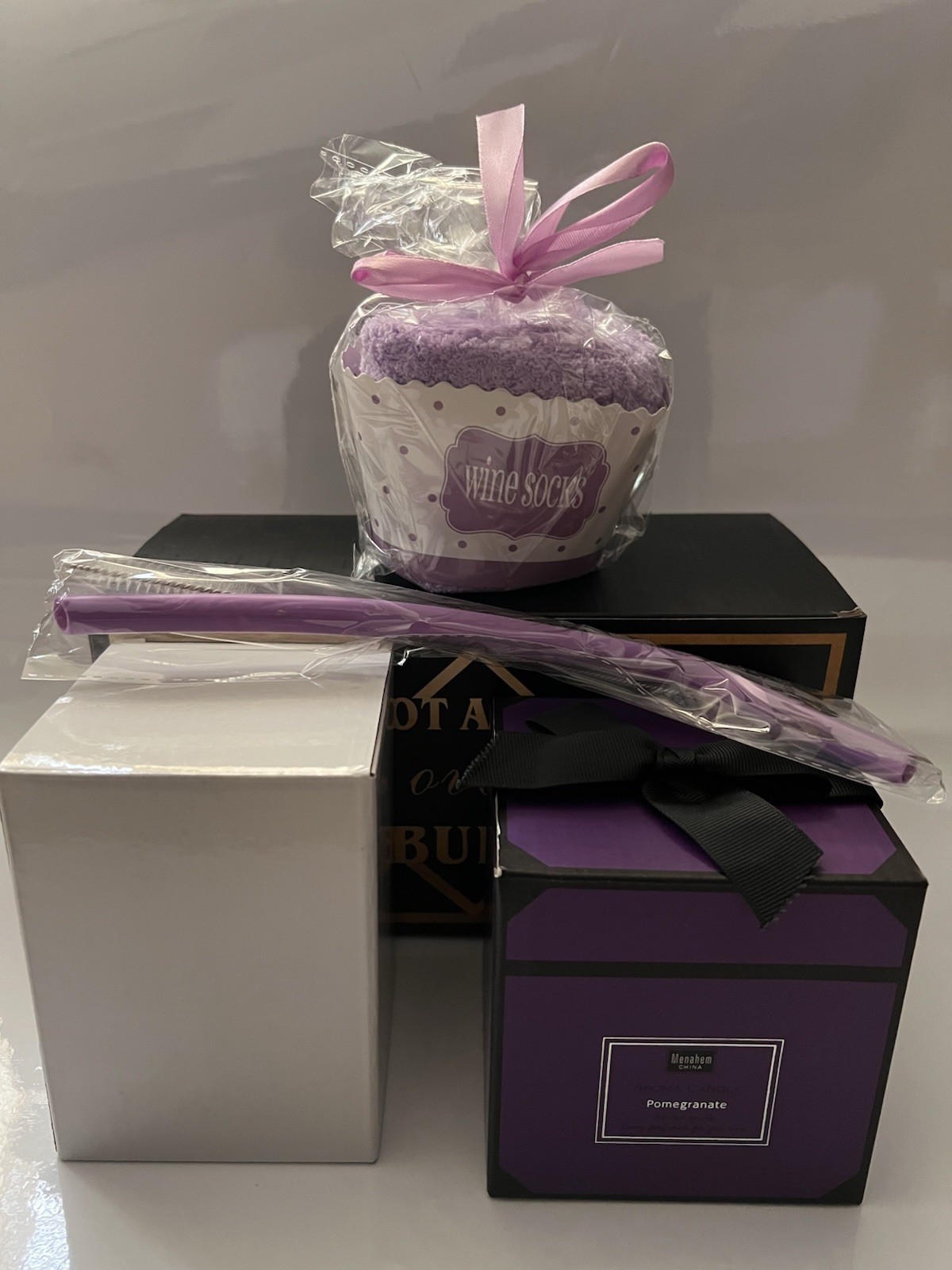 NIB Not A Day Over Fabulous Bday Gift Set -Purple (Wine Cup & Socks with Candle)