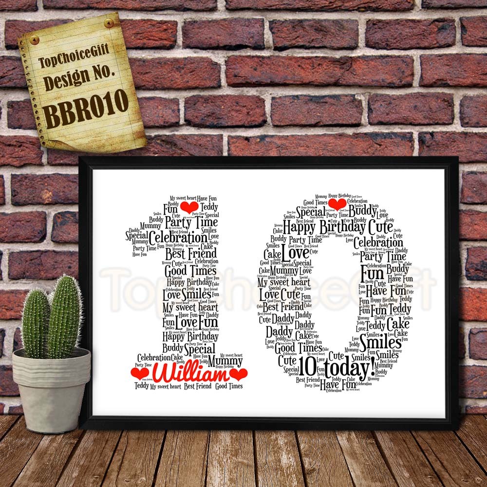 PERSONALISED Tenth 10th Birthday Present Print wordart greeting poster gift kid