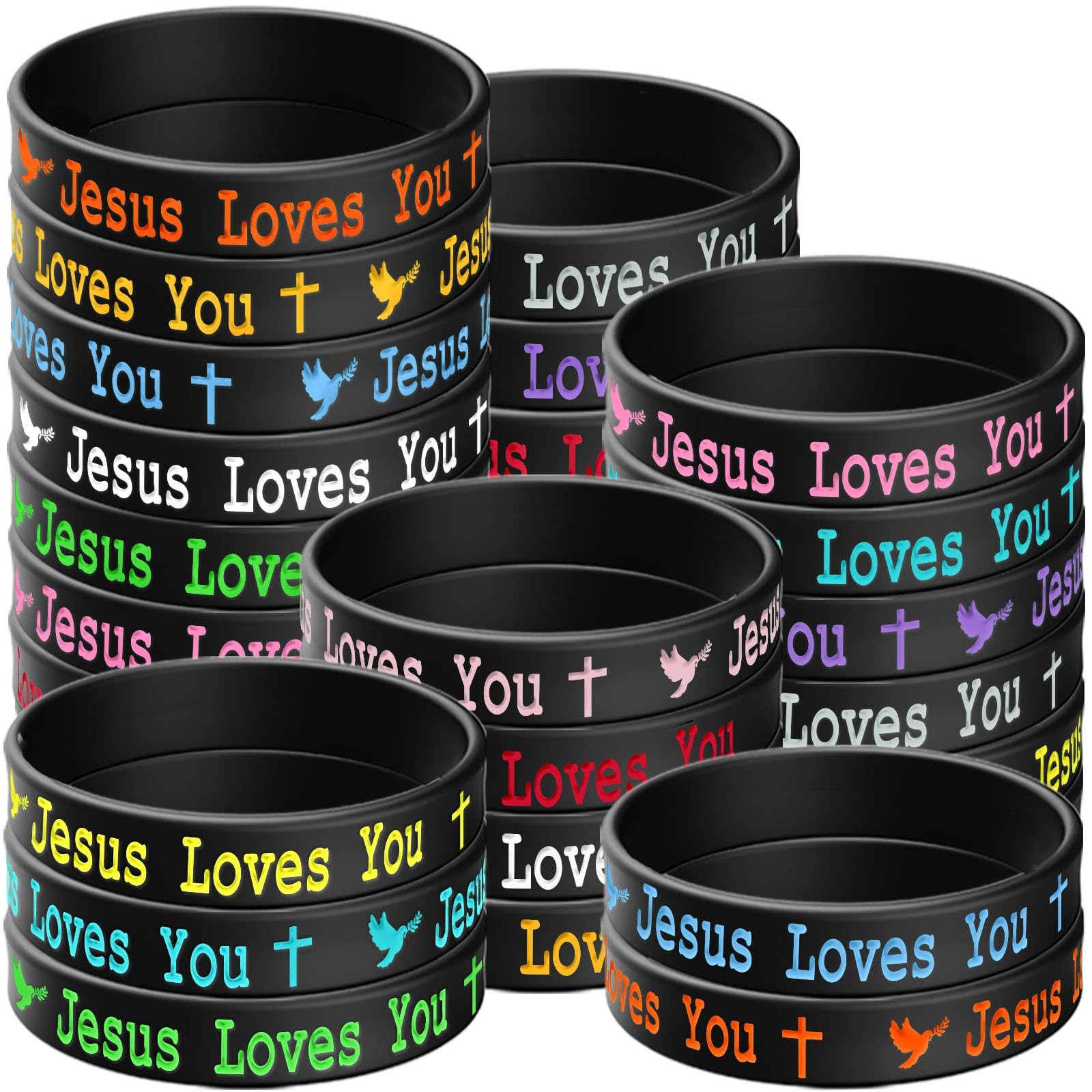 36 PCS Jesus Loves You Silicone Wristbands Colorful Rubber Bracelets Christian S