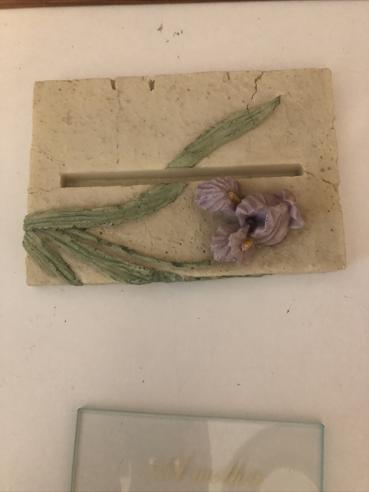 Mothers Day Glass Plaque On A Stone Base With A Floral Design