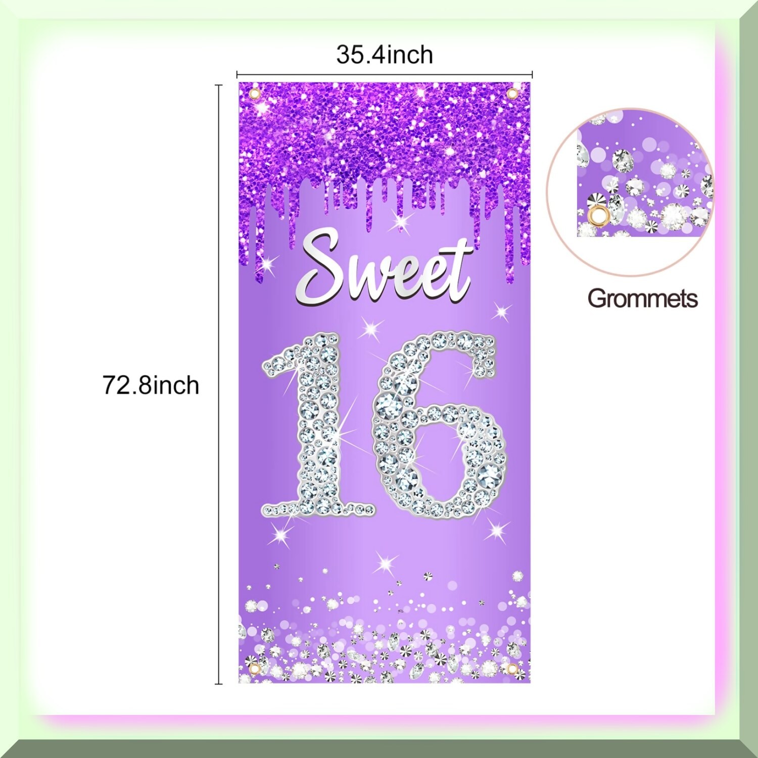Sweet Sixteen Purple Silver Door Banner Polyester Indoor Outdoor