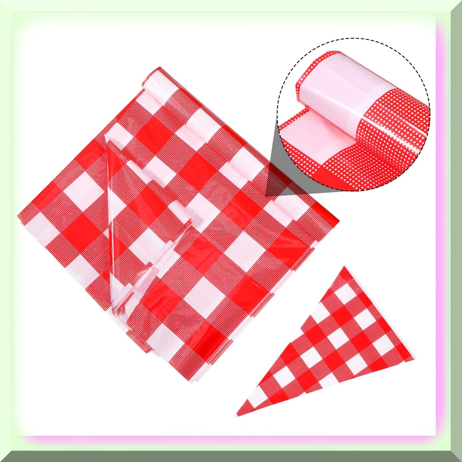 Red and White Checkered Tablecloth and Banner Set