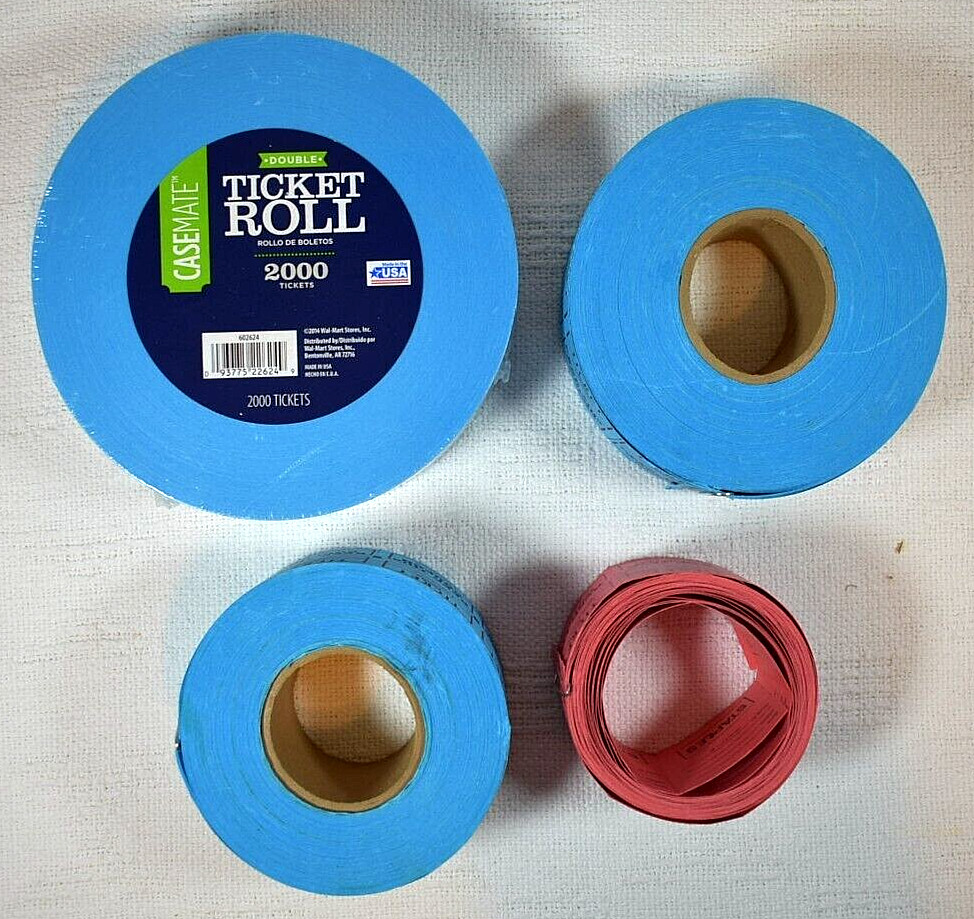 Raffle Tickets Event Double Rolls: 1 NEW 2000 Ticket Roll + 3 Various Used Rolls