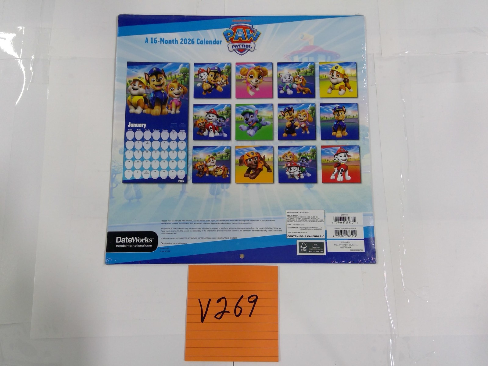 DateWorks Paw Patrol 16-Month 2026 Wall Calendar Multicolor Kids Cartoon New