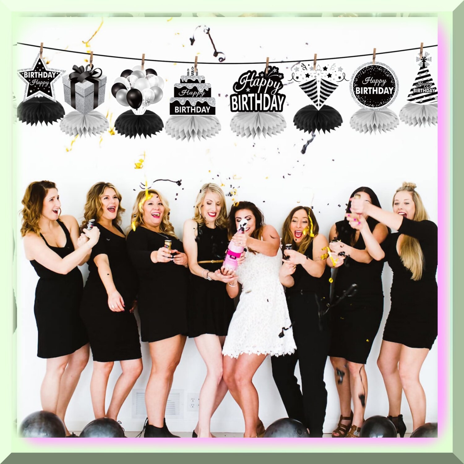 Black White Silver Honeycomb Birthday Centerpieces