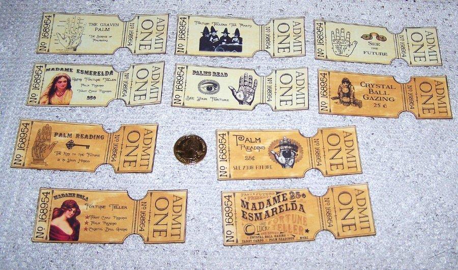 10~Halloween~Vintage~Fortune Teller~Gypsy~Palmistry~Linen Cardstock~Tickets