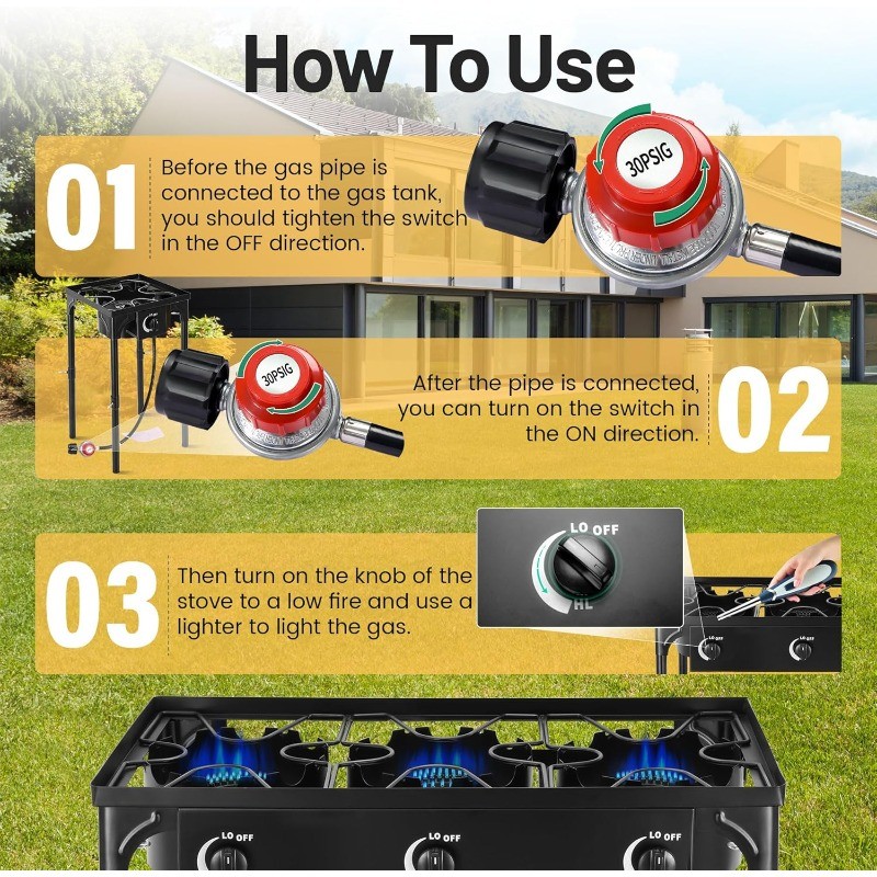 Outdoor Camping Stove, 130000 BTU, High Pressure Single Burner, Propane Gas