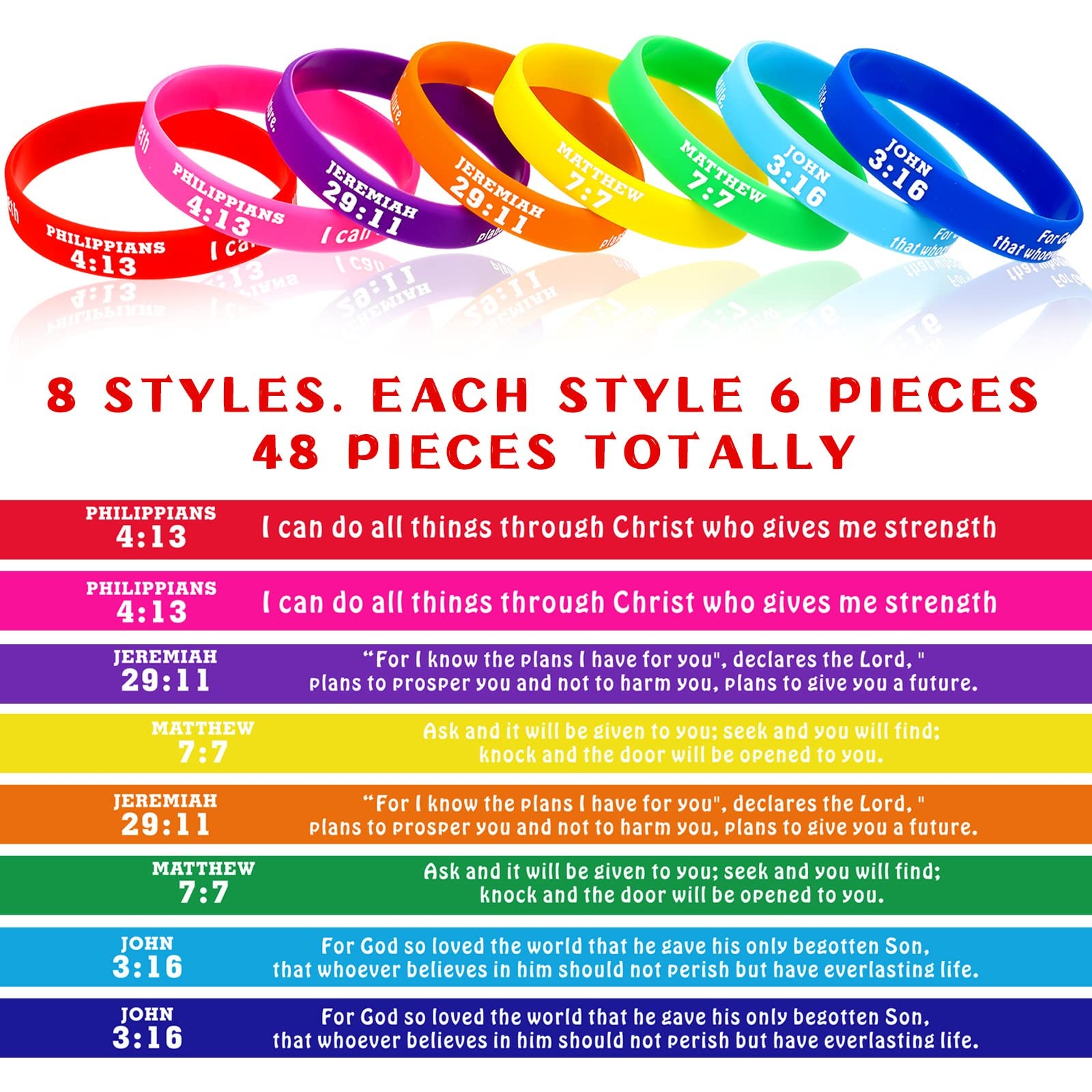48 Pcs Bible Verses Bracelets Motivational Christian Rubber Bracelets Bulk In…