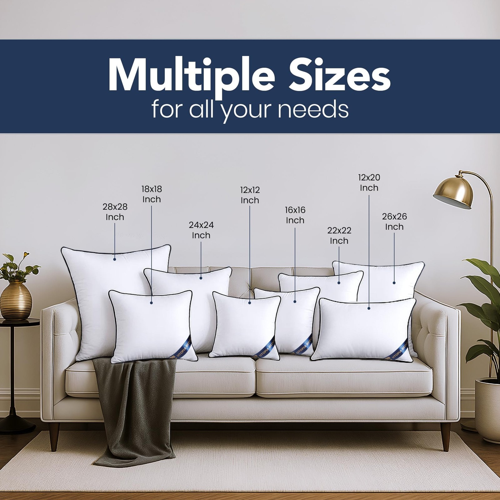 Utopia Bedding Throw Pillow Inserts (Pack of 2, White), 22 x 22 Inches Decora…