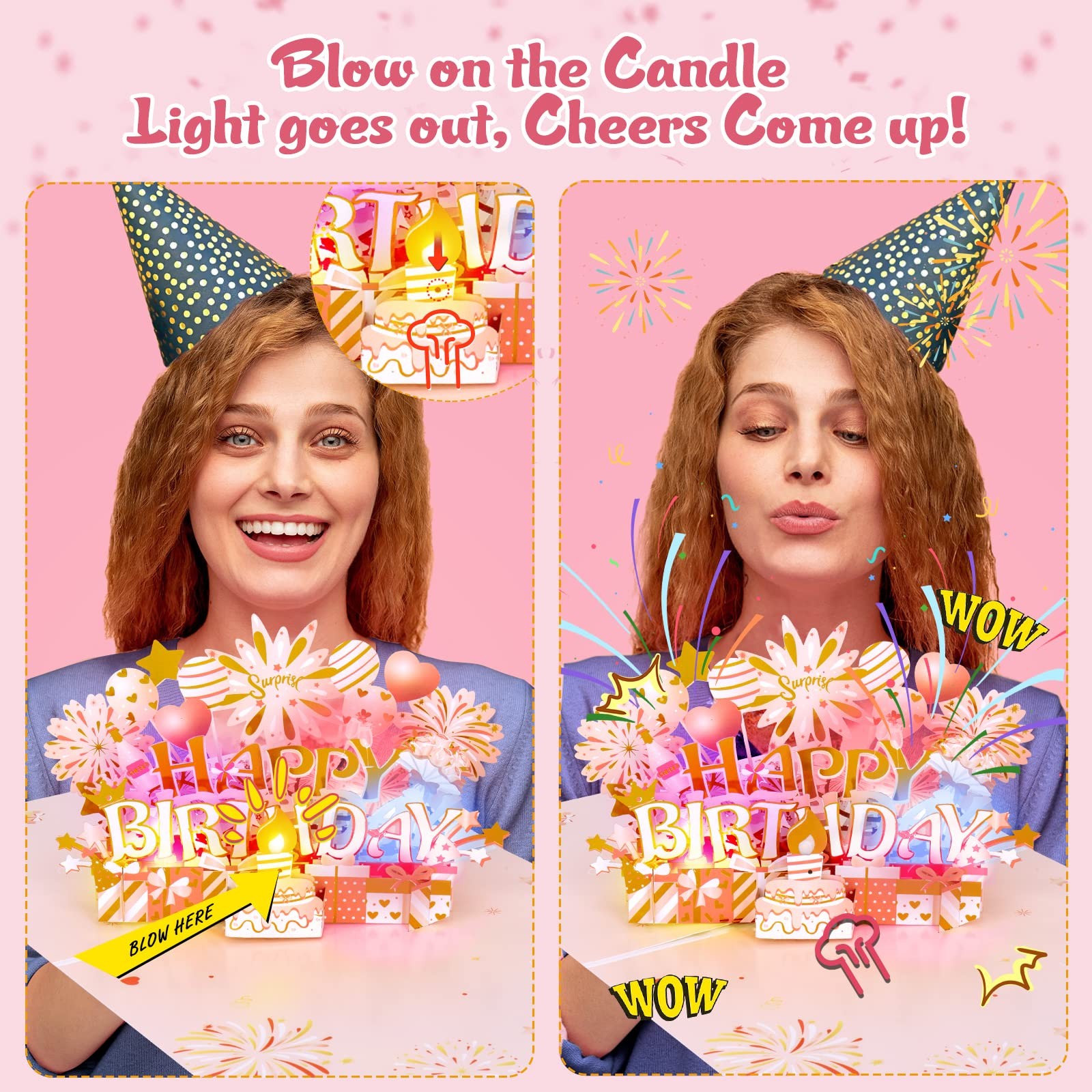 INPHER Birthday Cards for Women Pop Up 5.9 inches x 7.9 inches, Rose Gold