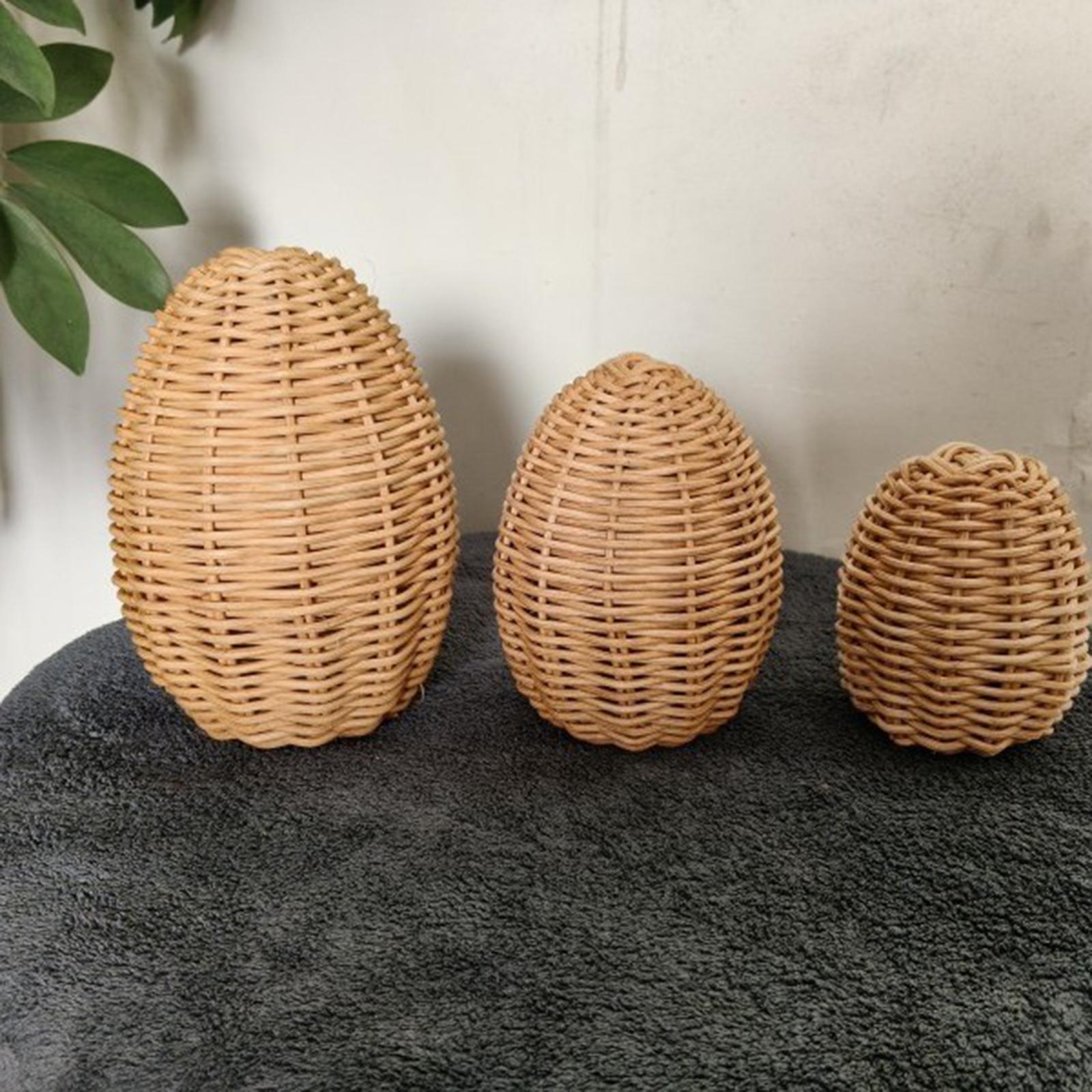 3Pcs Handwoven Rattan Easter Egg Home Decor for Desktop Bar