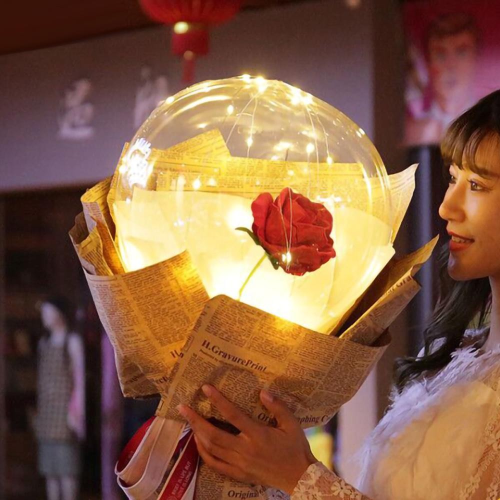 LED Luminous Rose Balloon Bouquet Transparent Bobo Ball Romantic Gift