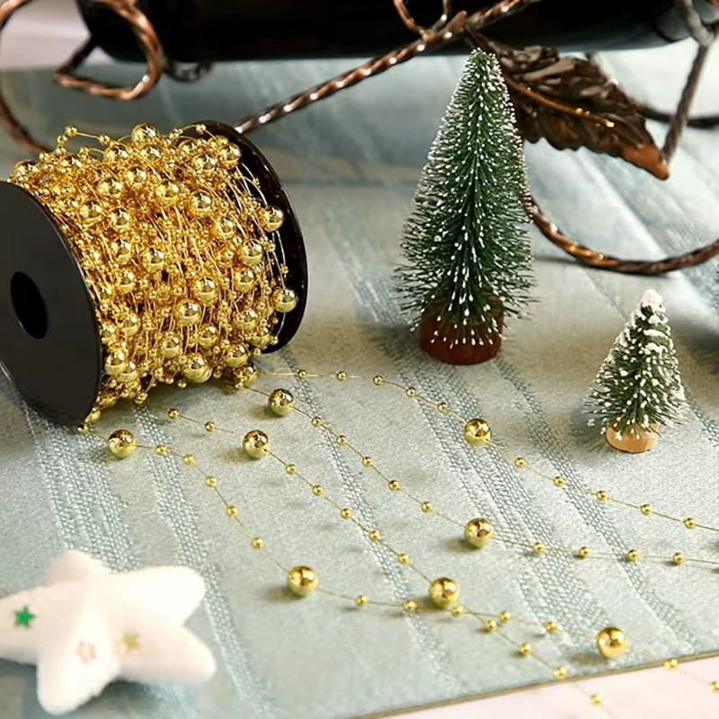 10 Meters Artificial Pearl Flower Bead Ring Chain For Christmas Tree NEW
