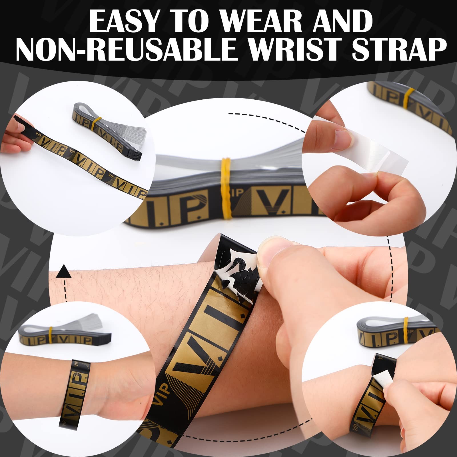 200 Pack VIP Wristbands for Events Bracelets Paper 0.79 x 10 inch, Gold
